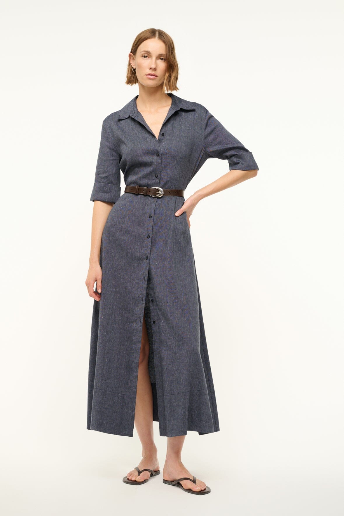Joan Linen Maxi Shirt Dress in Chambray Blue