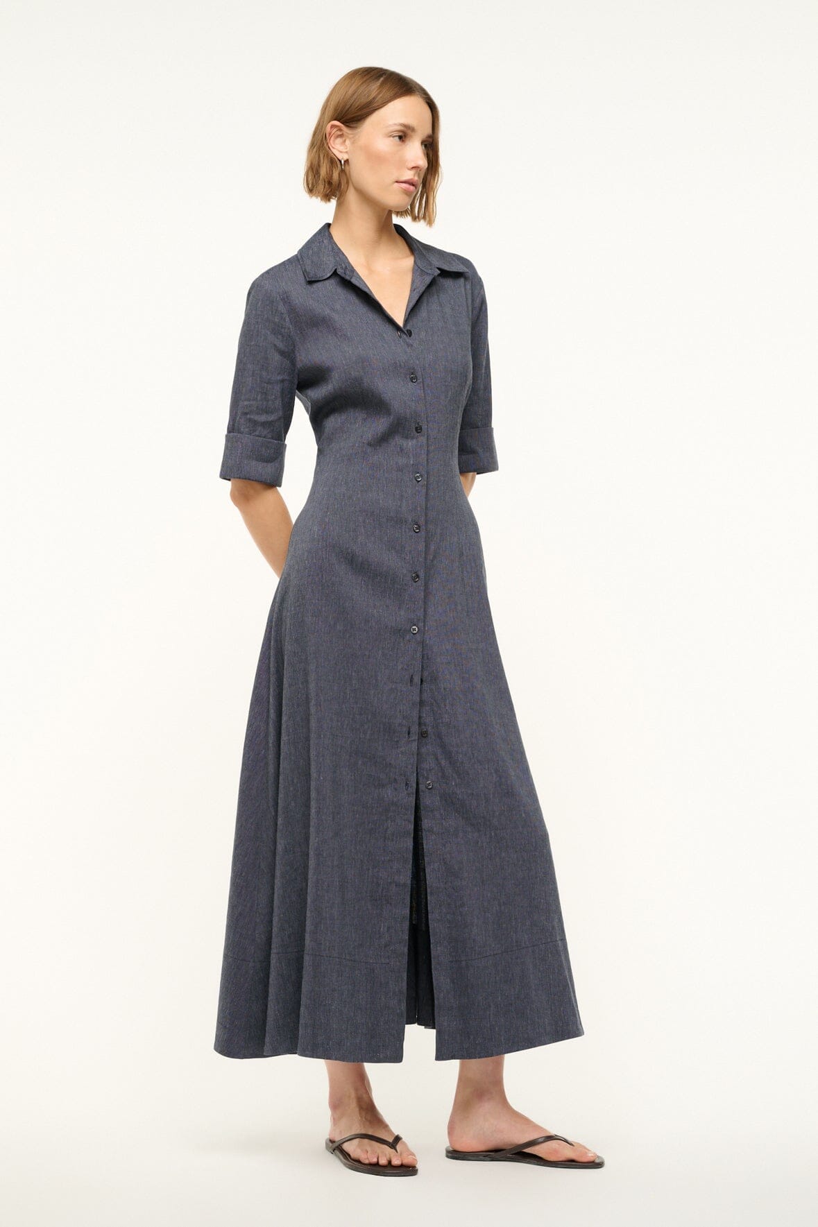 Joan Linen Maxi Shirt Dress in Chambray Blue