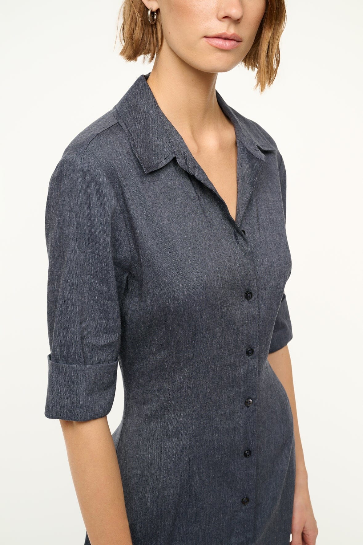 Joan Linen Maxi Shirt Dress in Chambray Blue
