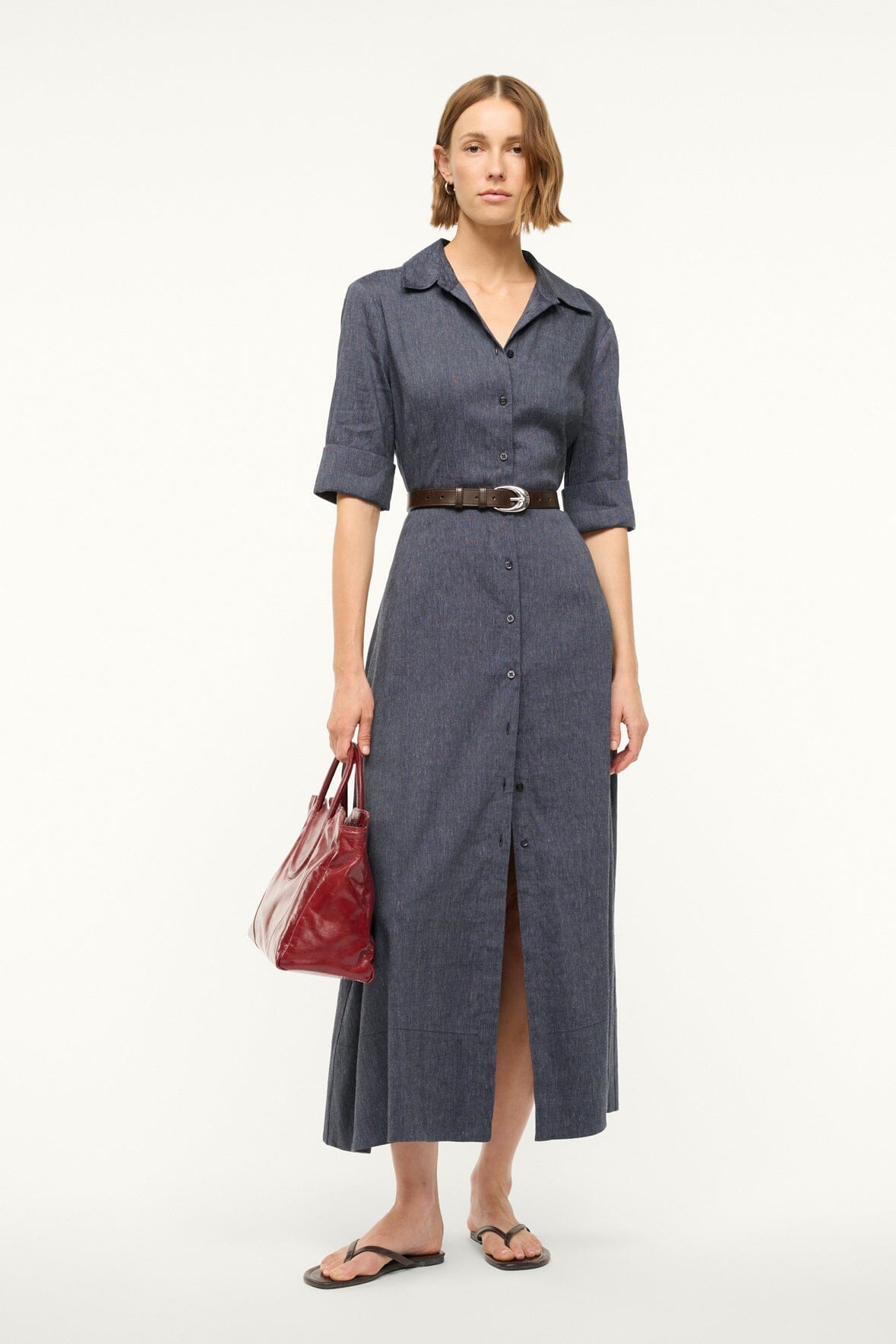 Joan Linen Maxi Shirt Dress in Chambray Blue