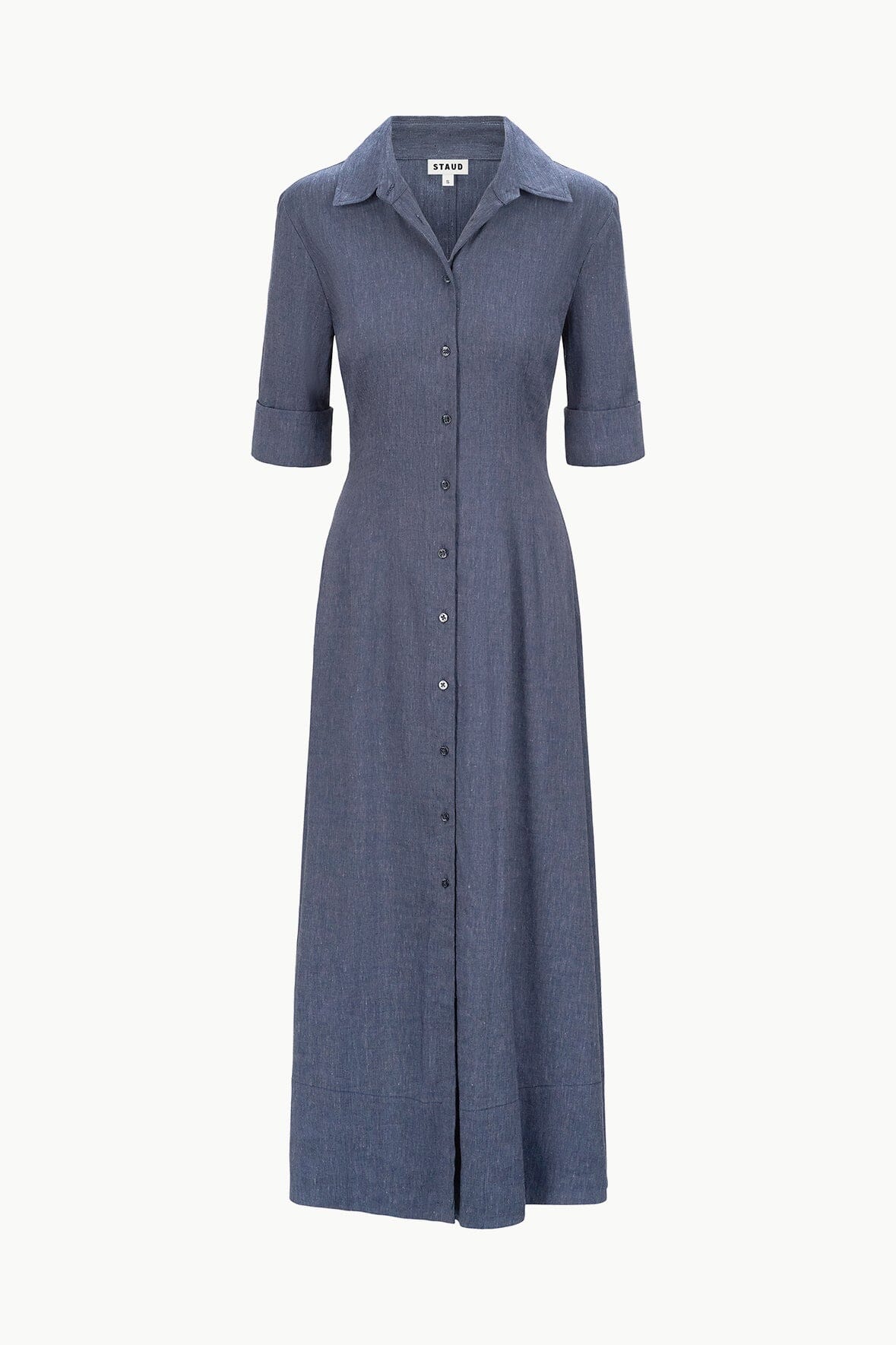 Joan Linen Maxi Shirt Dress in Chambray Blue