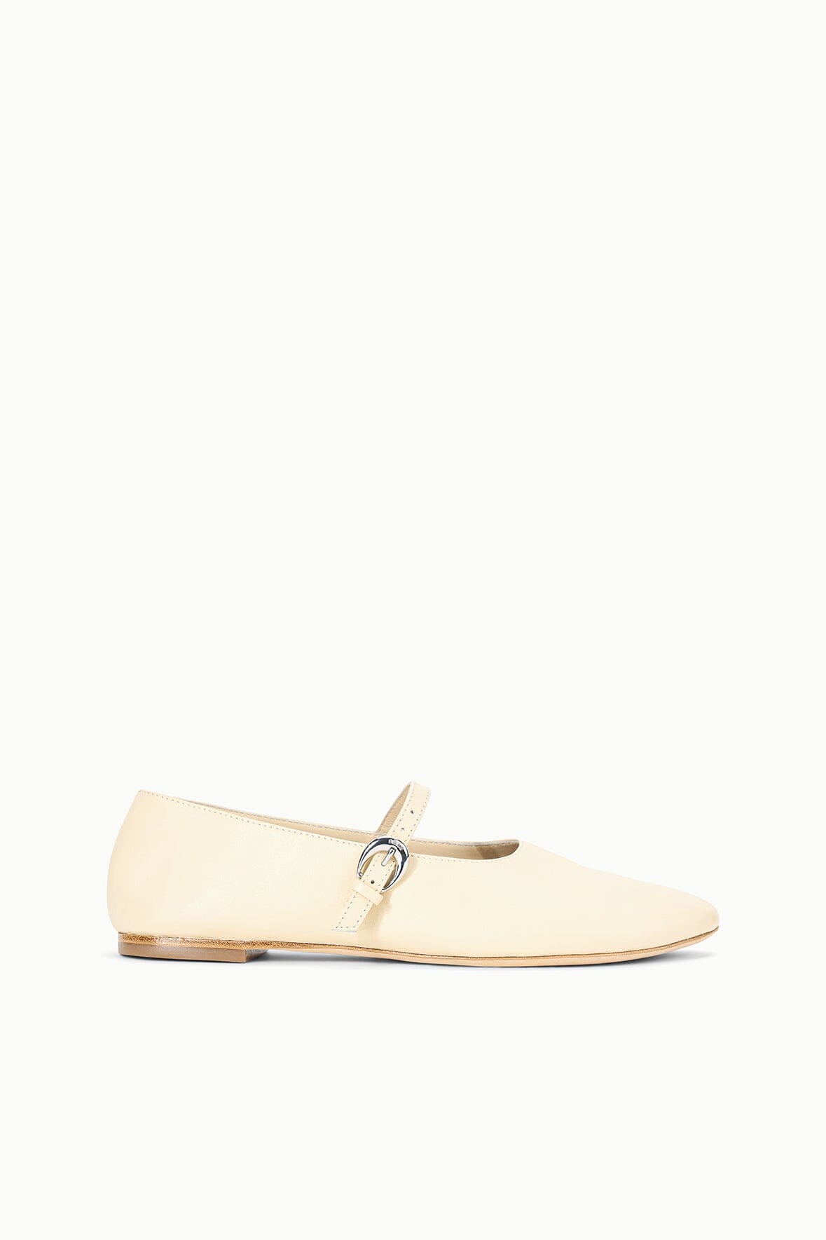 Alba Mary Jane Ballet Flats with Ankle Strap in Cream Nappa Leather