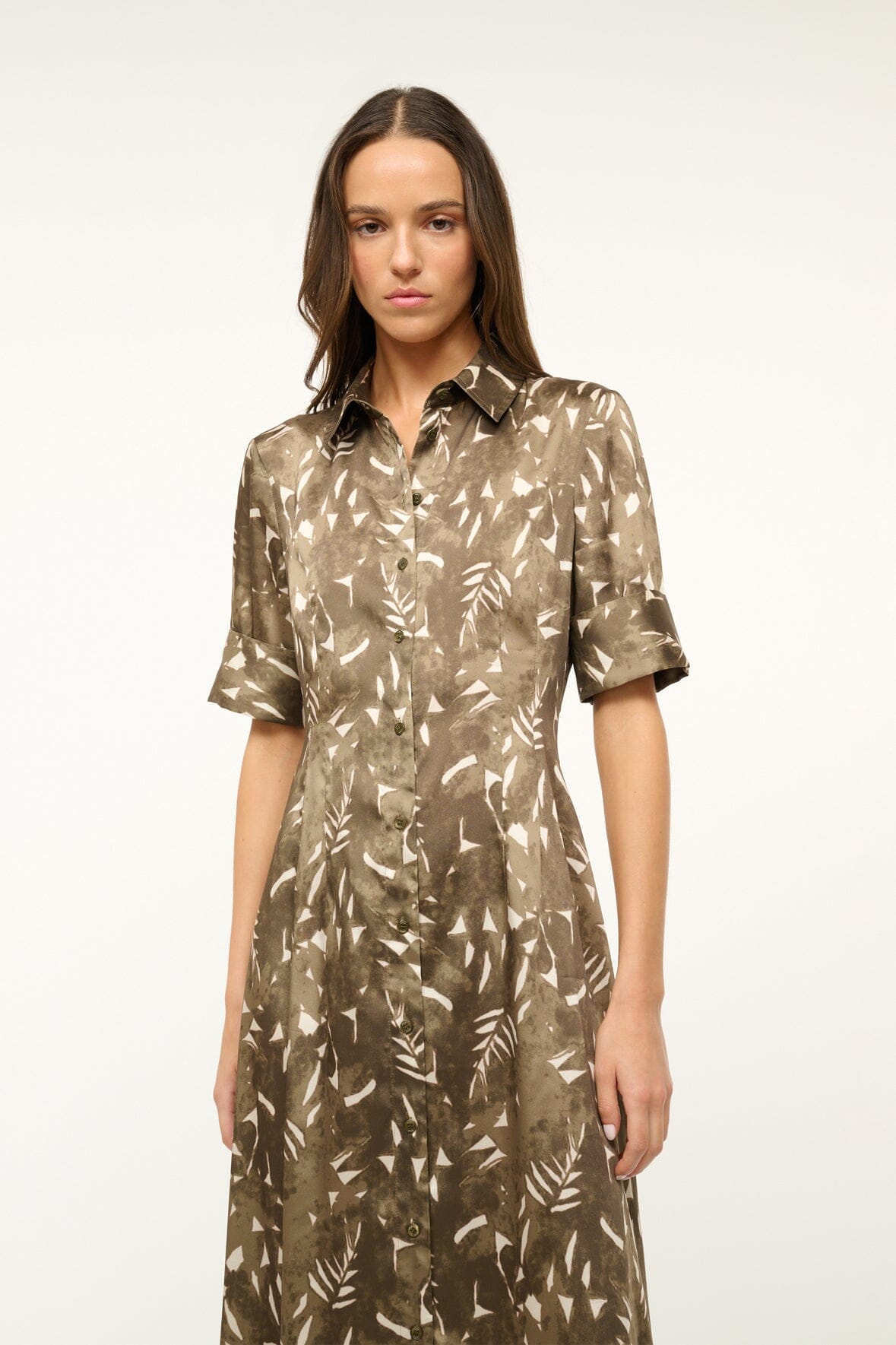 Joan Green Palm Print Satin Maxi Dress