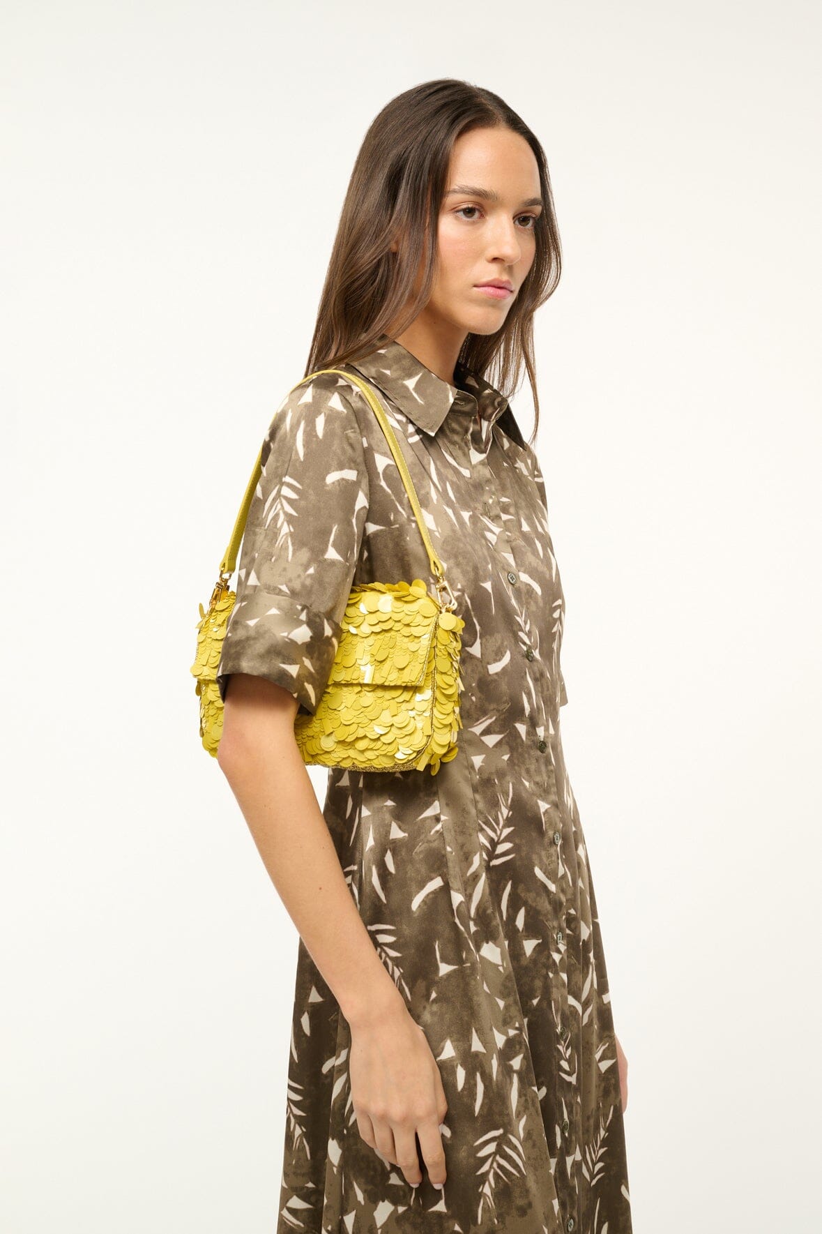 Joan Green Palm Print Satin Maxi Dress