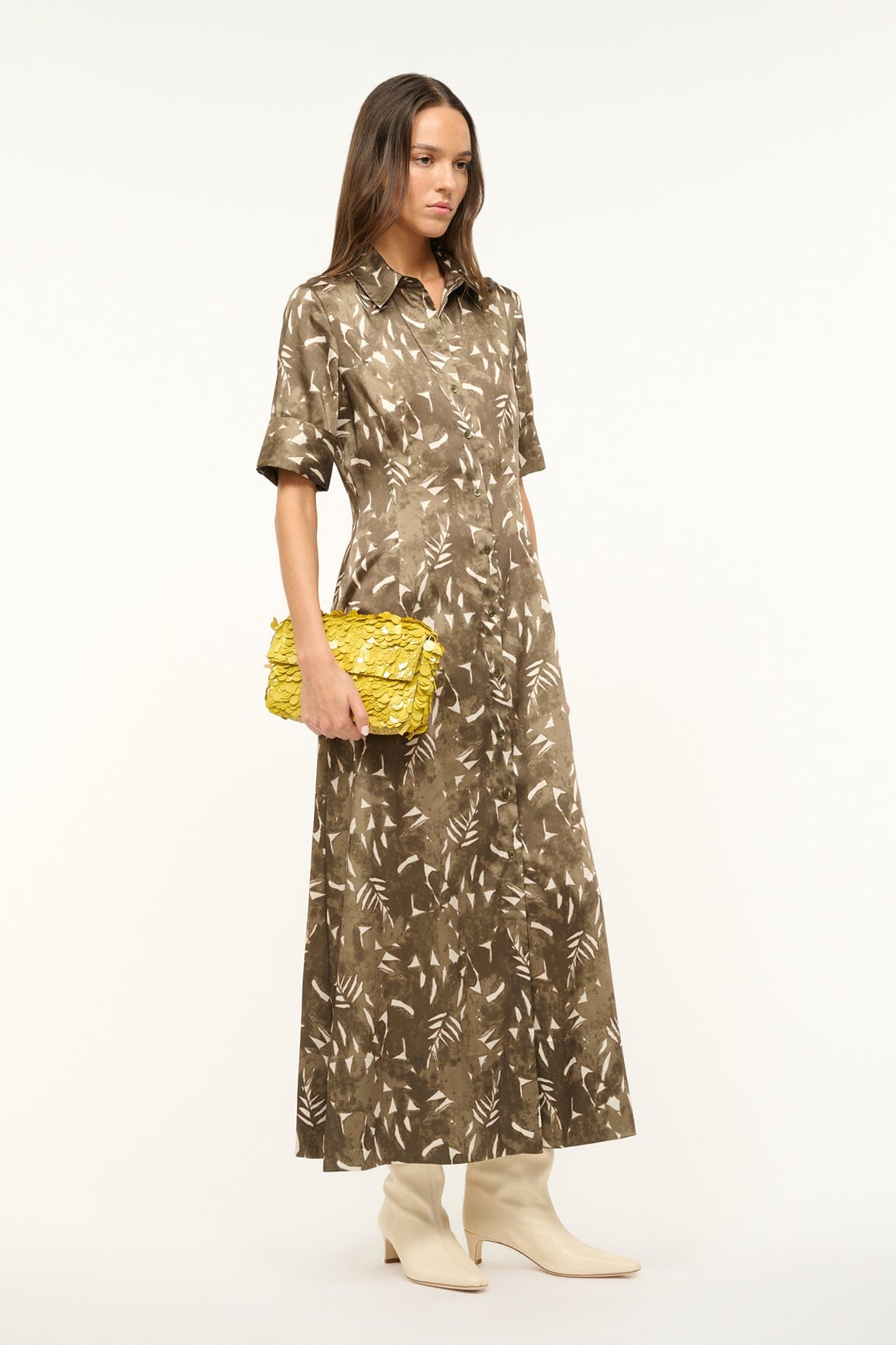 Joan Green Palm Print Satin Maxi Dress