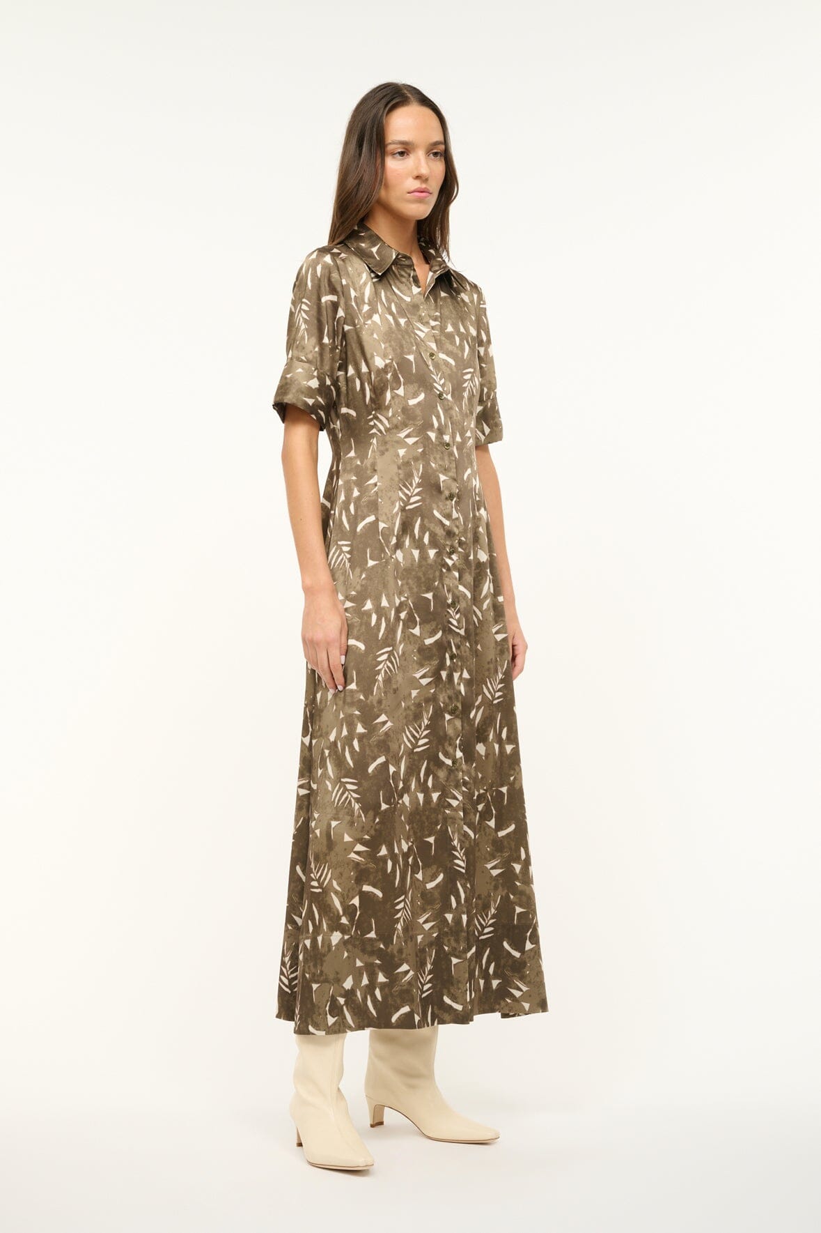 Joan Green Palm Print Satin Maxi Dress