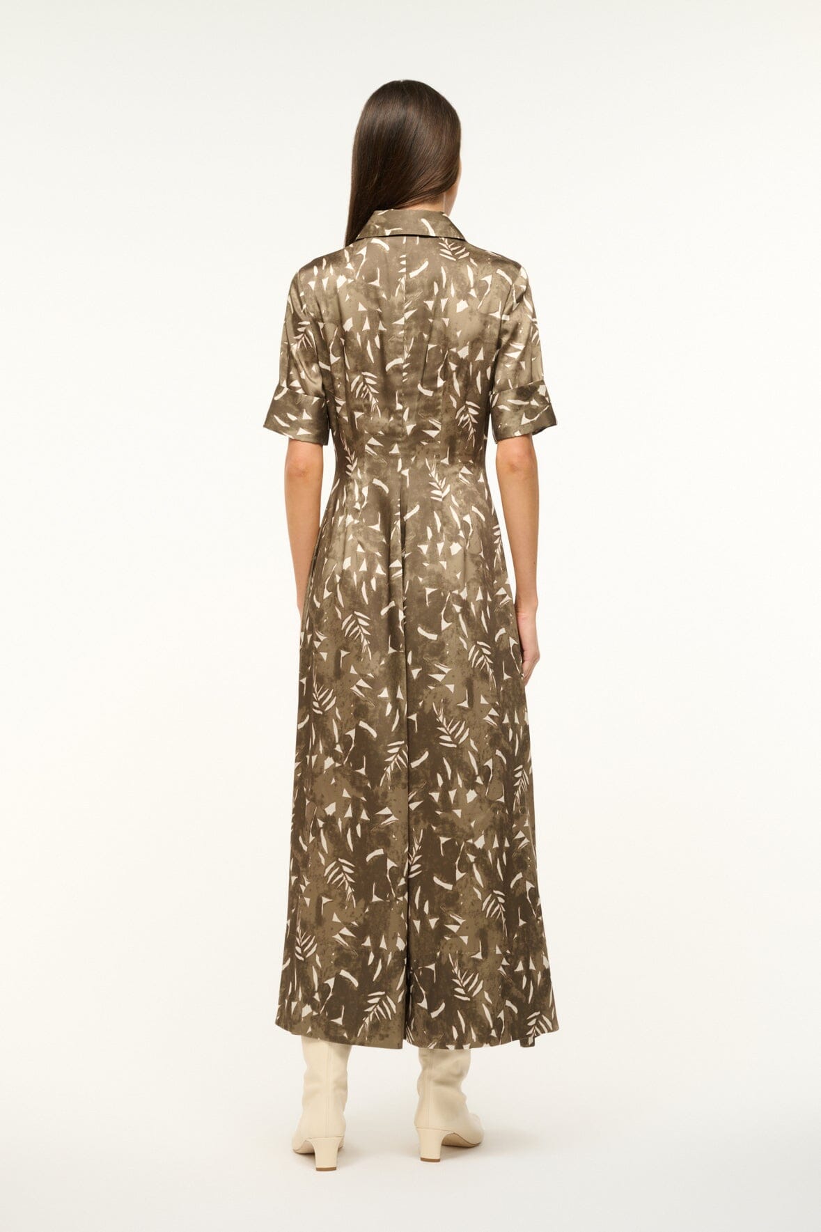 Joan Green Palm Print Satin Maxi Dress