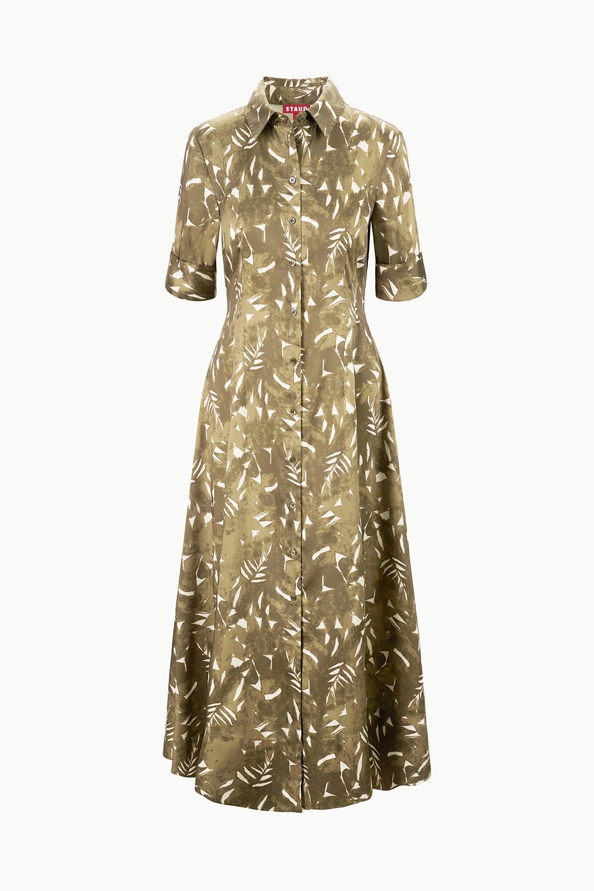 Joan Green Palm Print Satin Maxi Dress