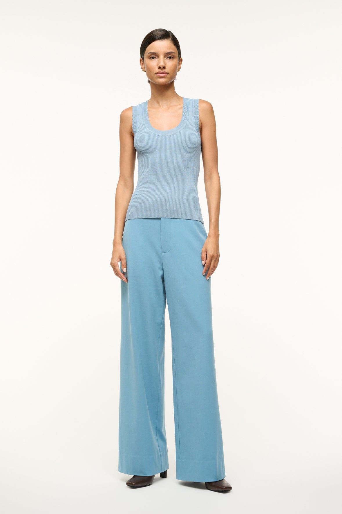 Juliette Ribbed Scoop Neck Tank Top in Slate Blue - Bra Friendly Layering Essential