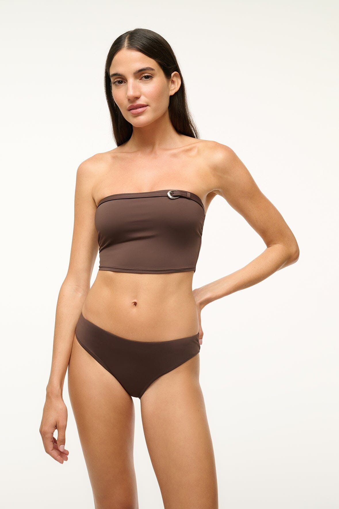Juno Strapless Bikini Top in Dark Chocolate with Buckle Detail