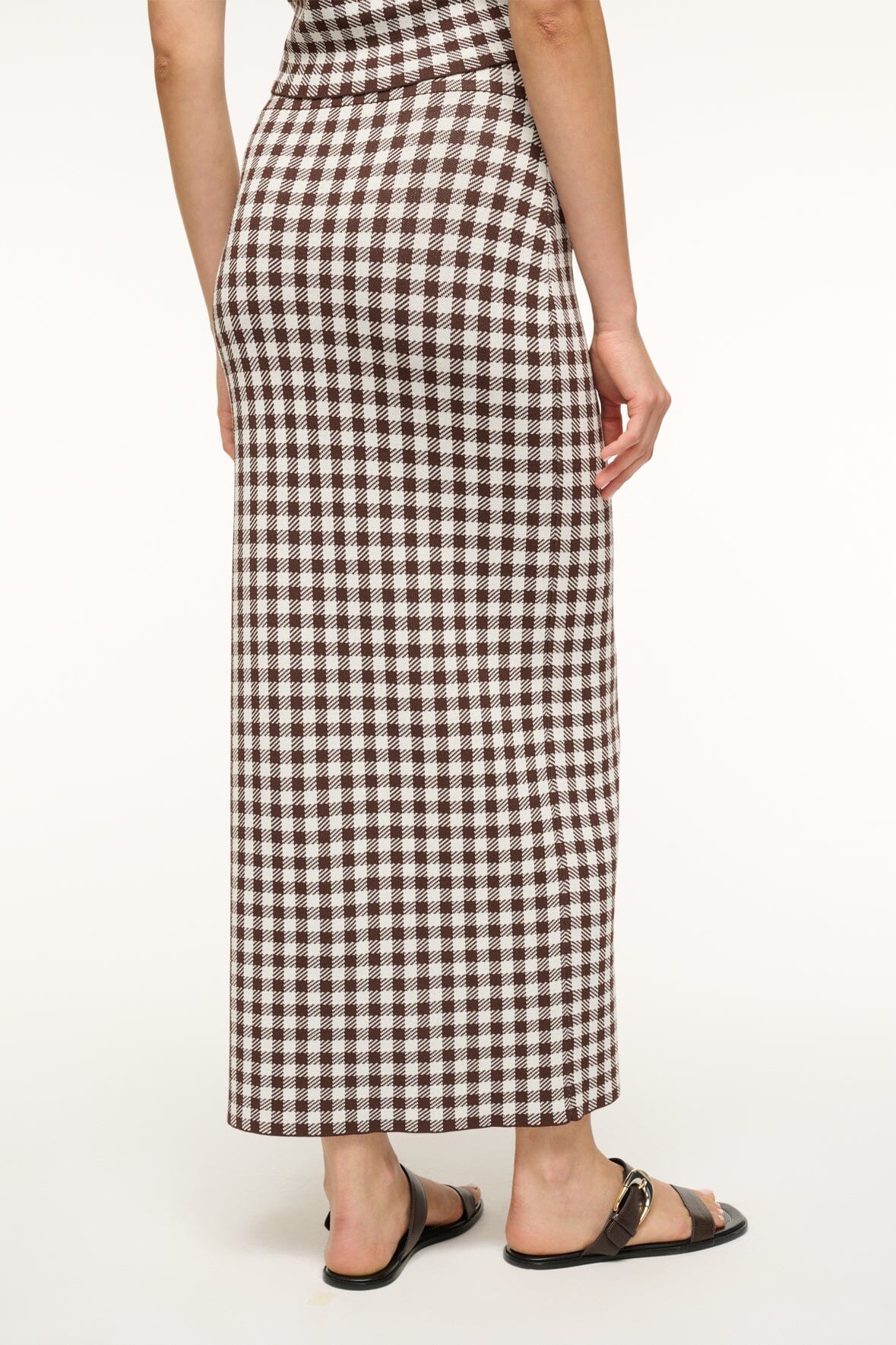 Karina Stretch Knit Gingham Skirt with Side Slit | Dark Chocolate