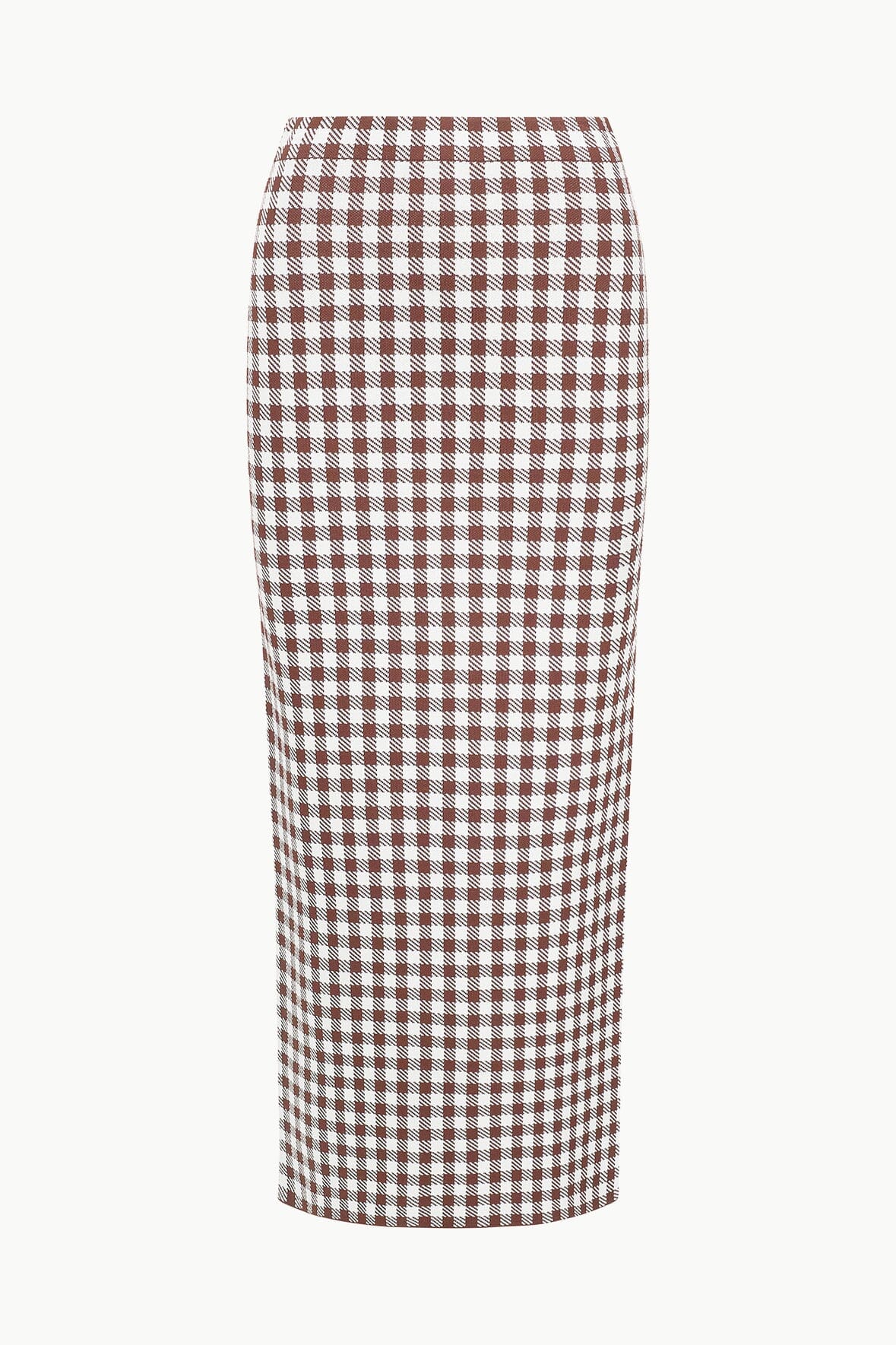 Karina Stretch Knit Gingham Skirt with Side Slit | Dark Chocolate