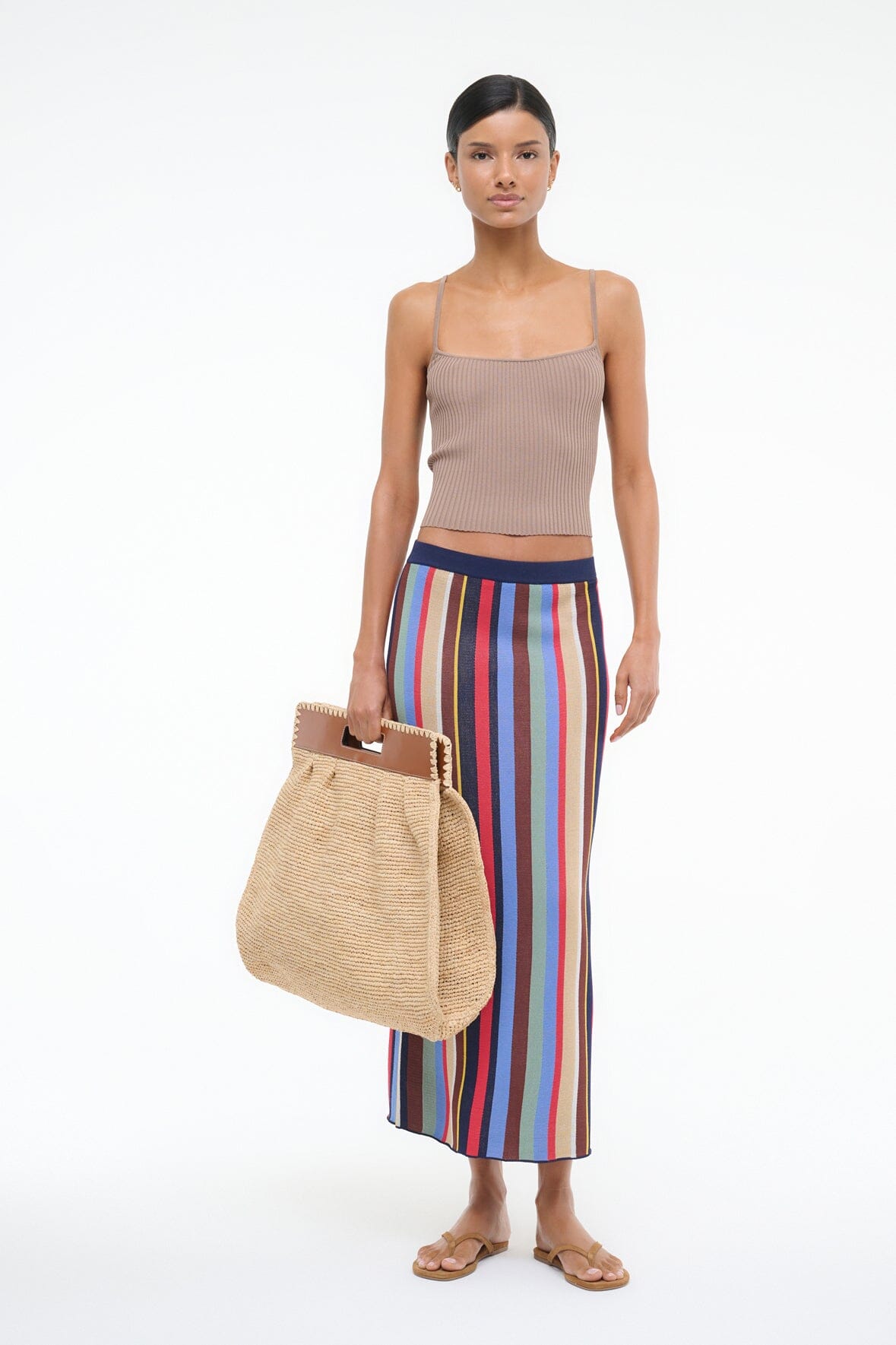 Karina Striped Fitted Ankle-Length Skirt with Back Slit
