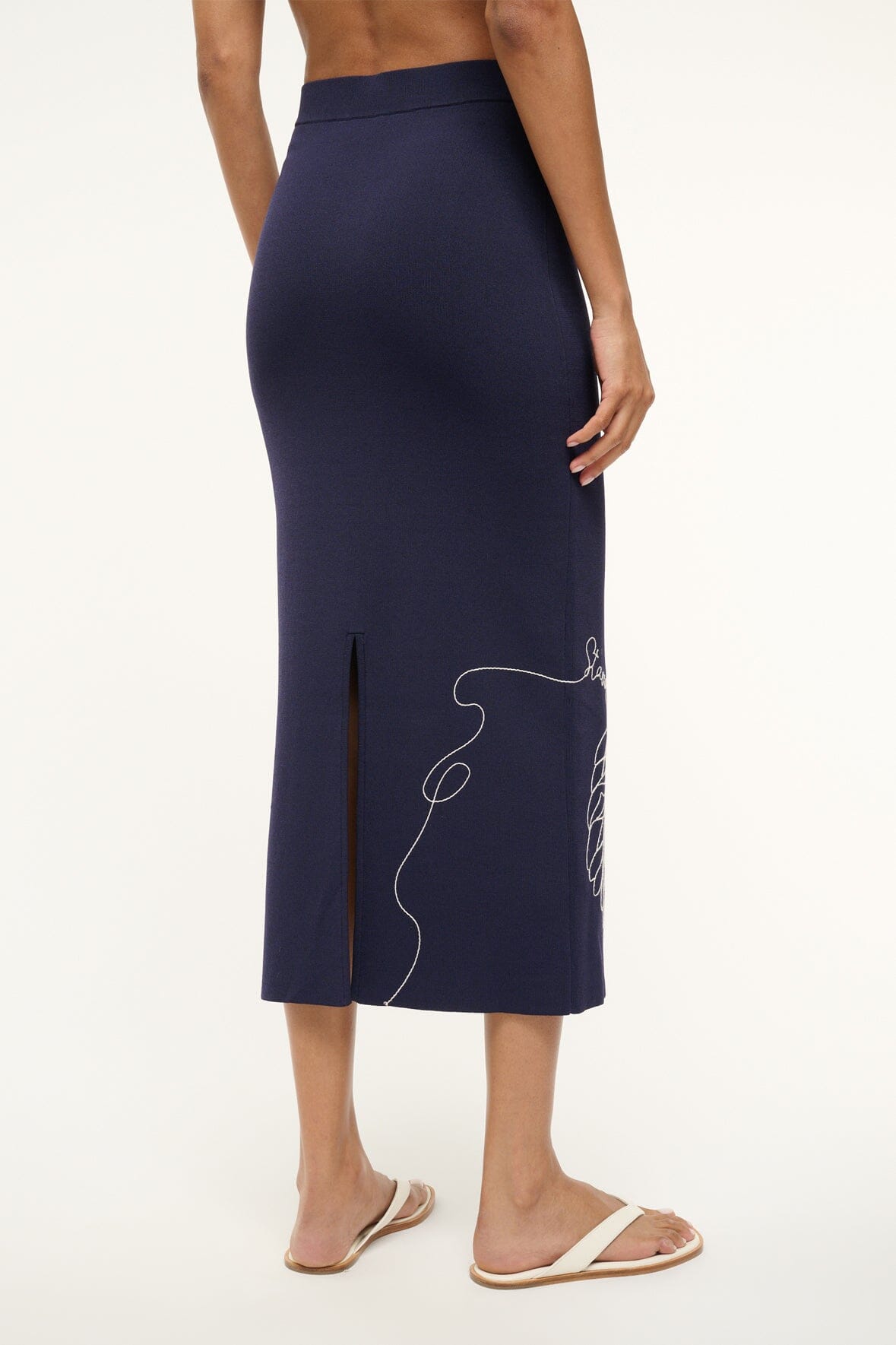 Karina Stretch Knit Ankle-Length Skirt in Navy with Side Slit