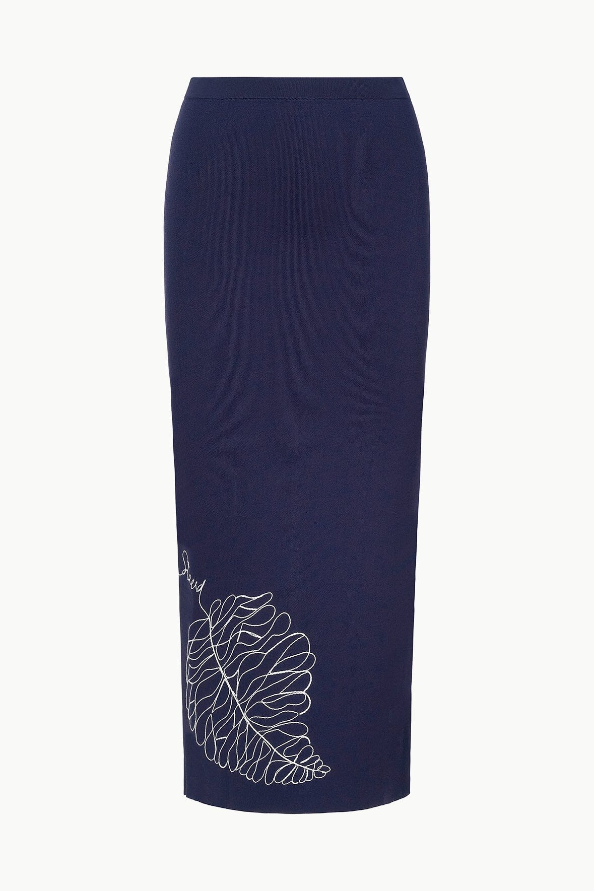 Karina Stretch Knit Ankle-Length Skirt in Navy with Side Slit