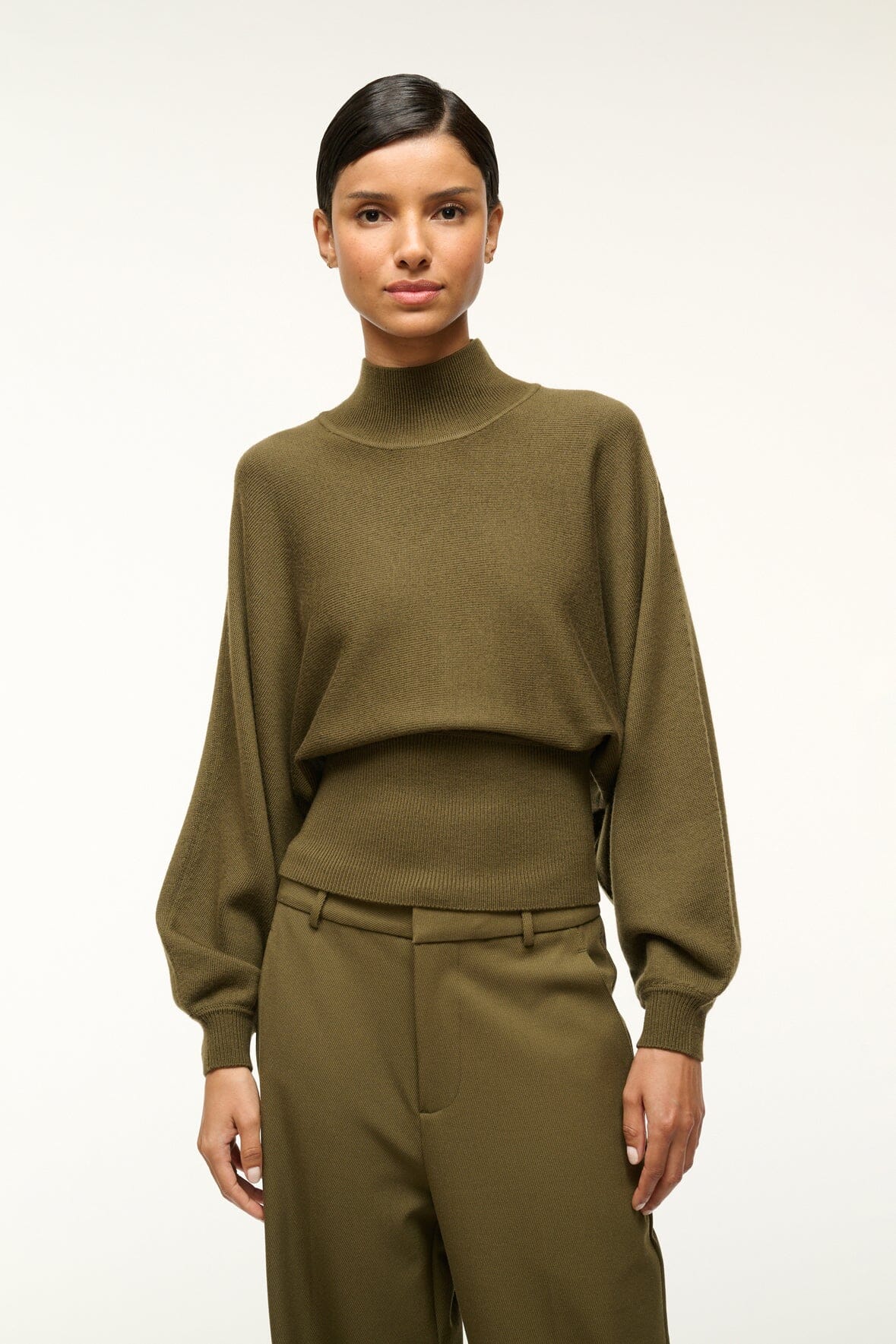 Karoline Merino Wool Mock Neck Sweater in Sergeant Green