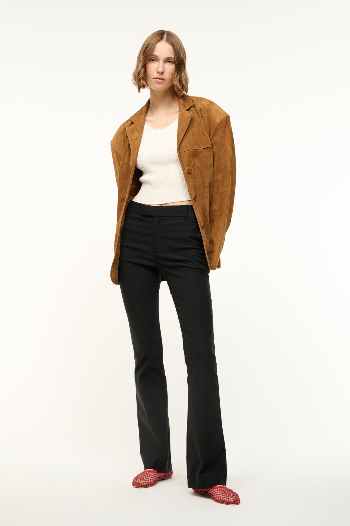 Kat Black Stretch Suiting Flare Pants - Mid Rise with Zipper Fly