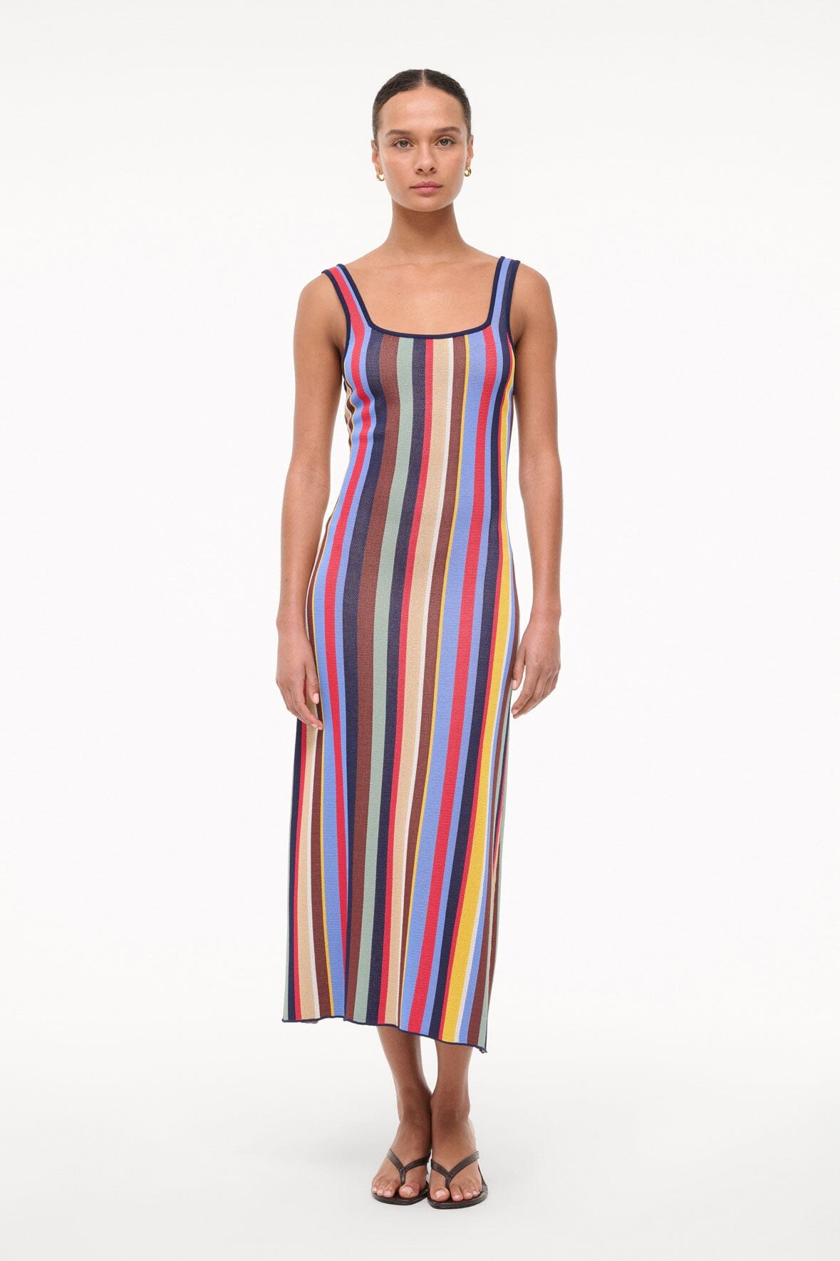 Katie Square Neck Midi Dress with Bra-Friendly Straps - Market Stripe