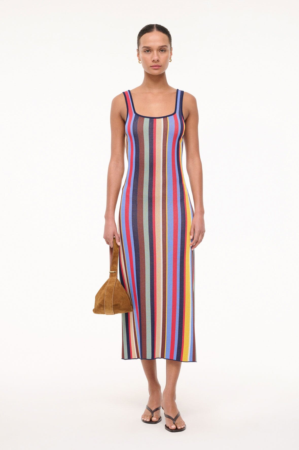 Katie Square Neck Midi Dress with Bra-Friendly Straps - Market Stripe