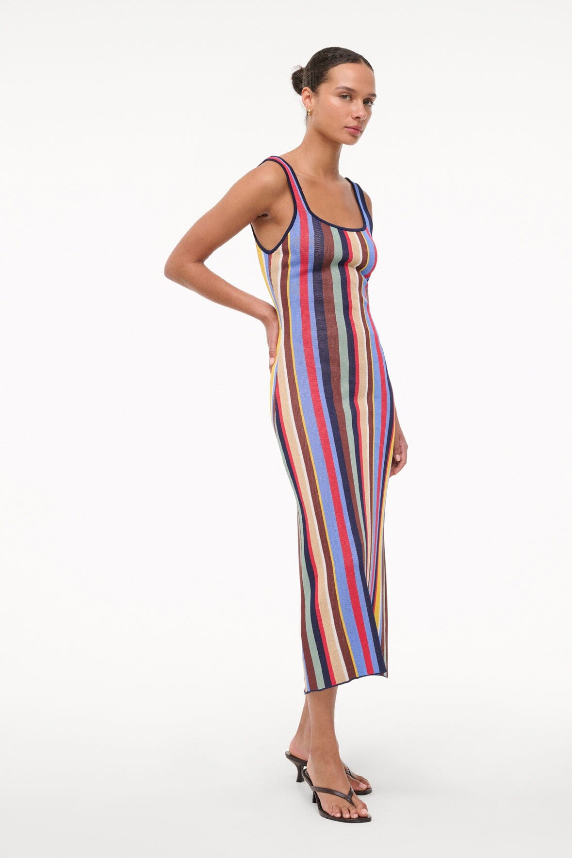 Katie Square Neck Midi Dress with Bra-Friendly Straps - Market Stripe