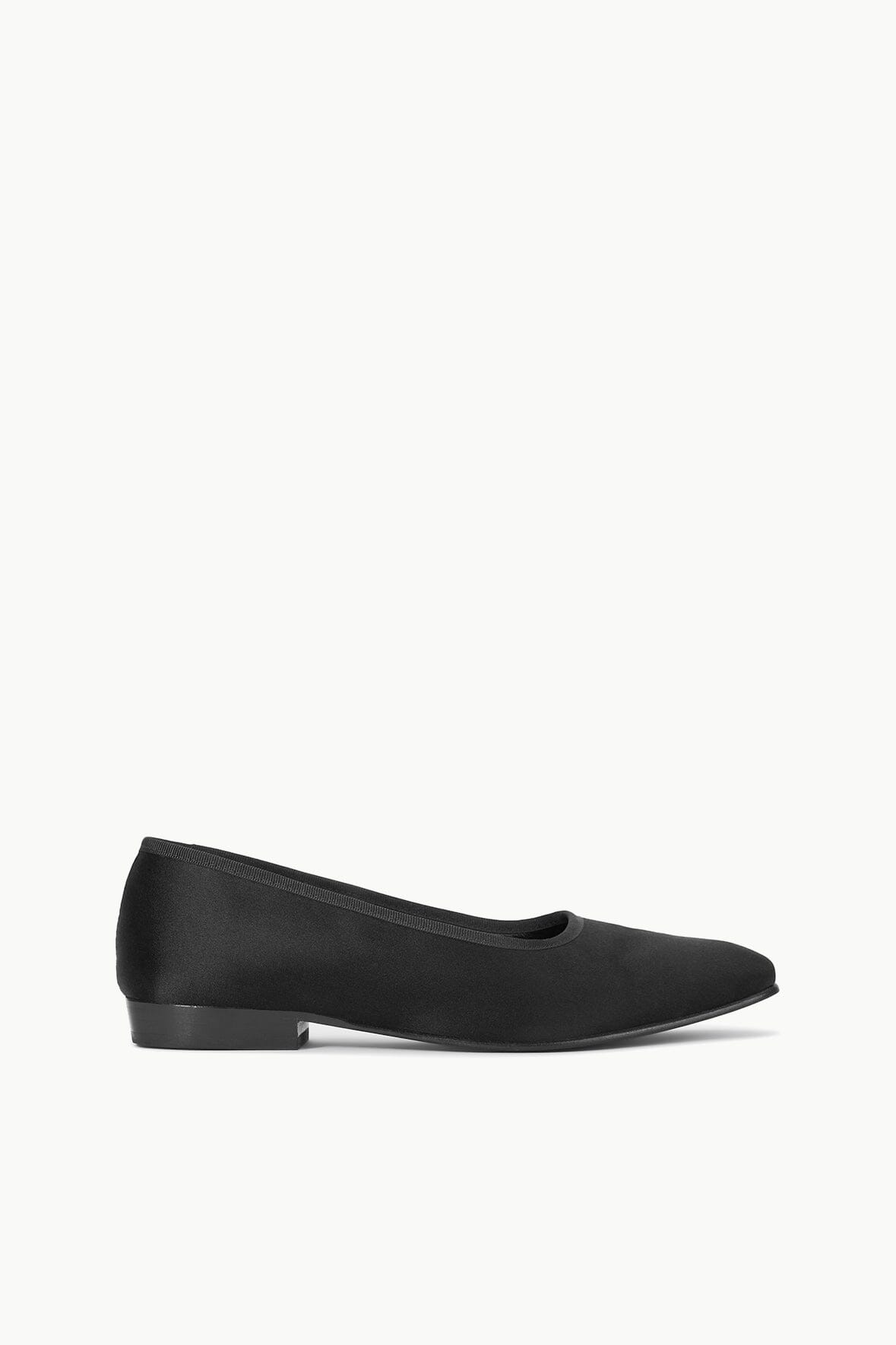 Keith Black Satin Ballet Flats with Grosgrain Trim
