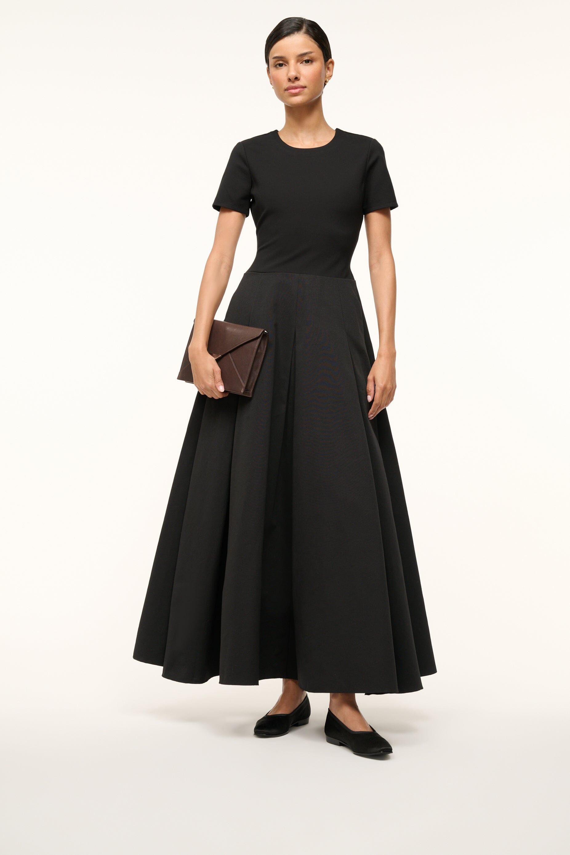 Keith Black Satin Ballet Flats with Grosgrain Trim