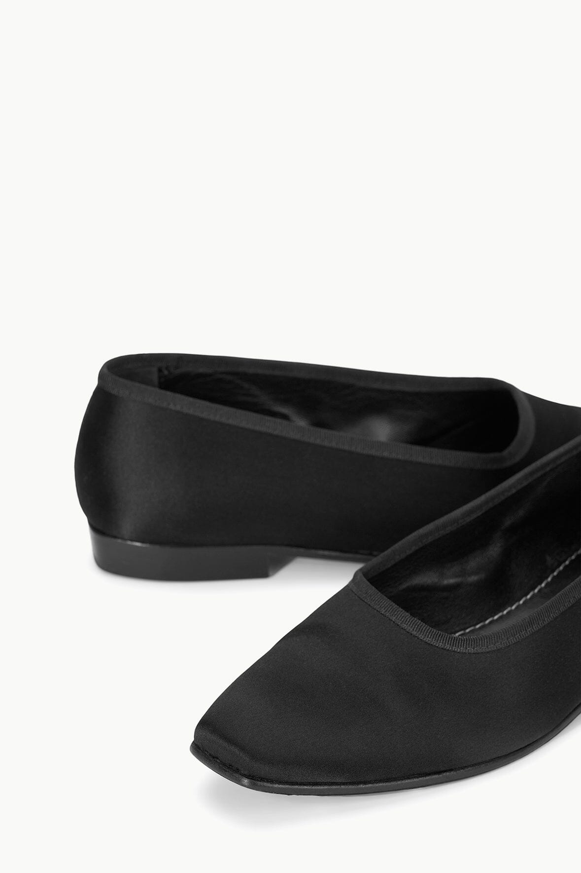 Keith Black Satin Ballet Flats with Grosgrain Trim