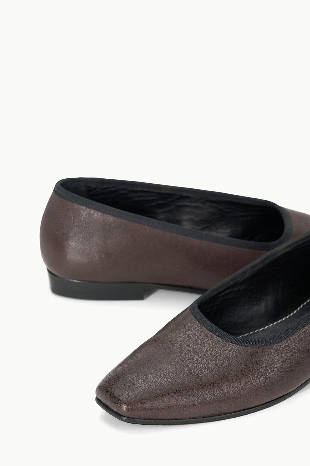 Keith Leather Ballet Flats with Grosgrain Trim – Espresso