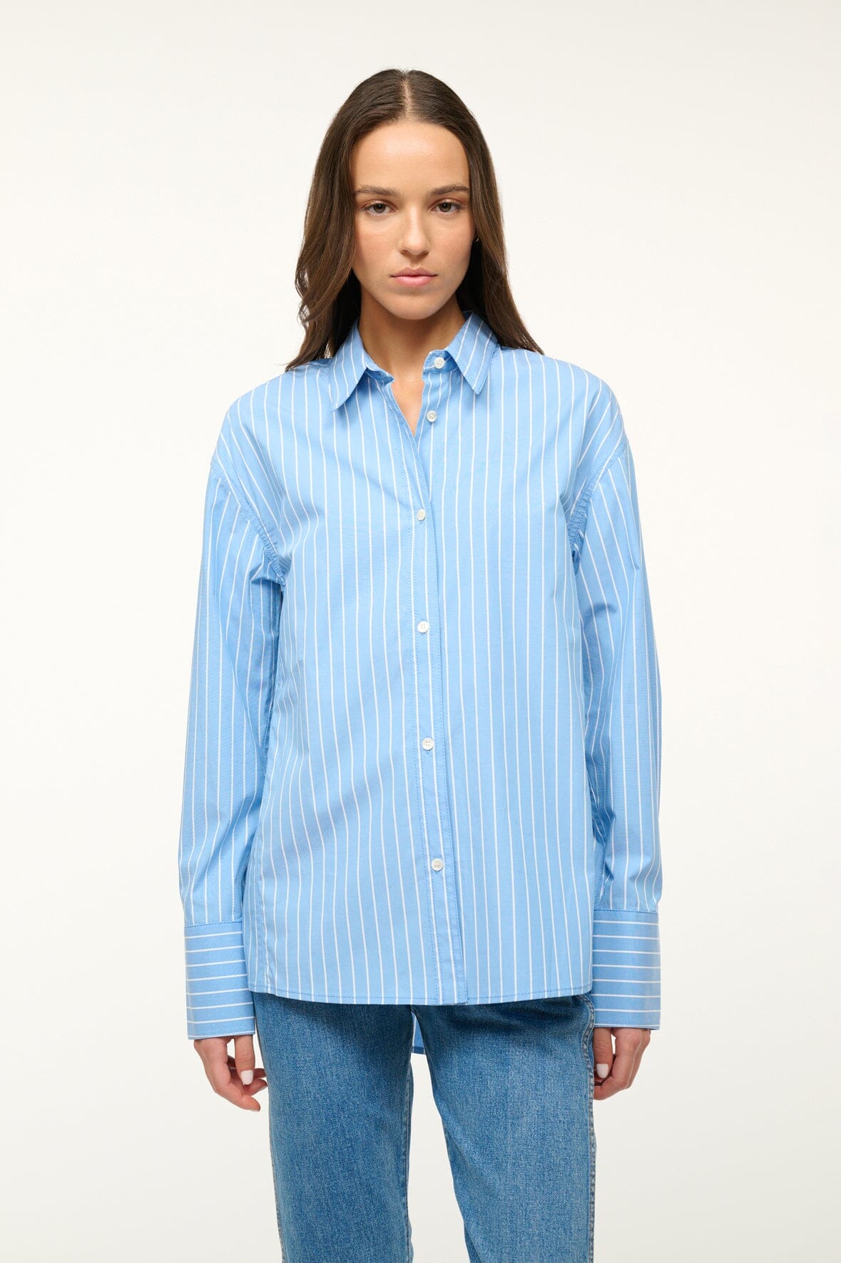 Kelly Shirt - Classic Fit Poplin Shirt with Azure Pinstripe