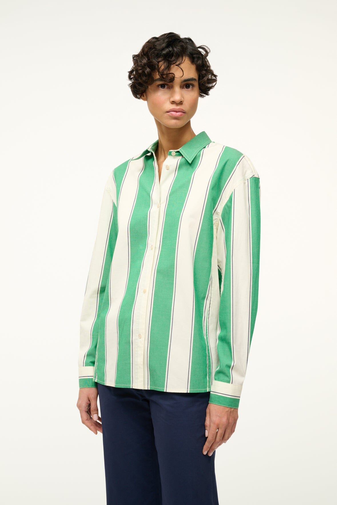 Kelly Striped Cotton Poplin Shirt - Relaxed Fit with High-Low Hem