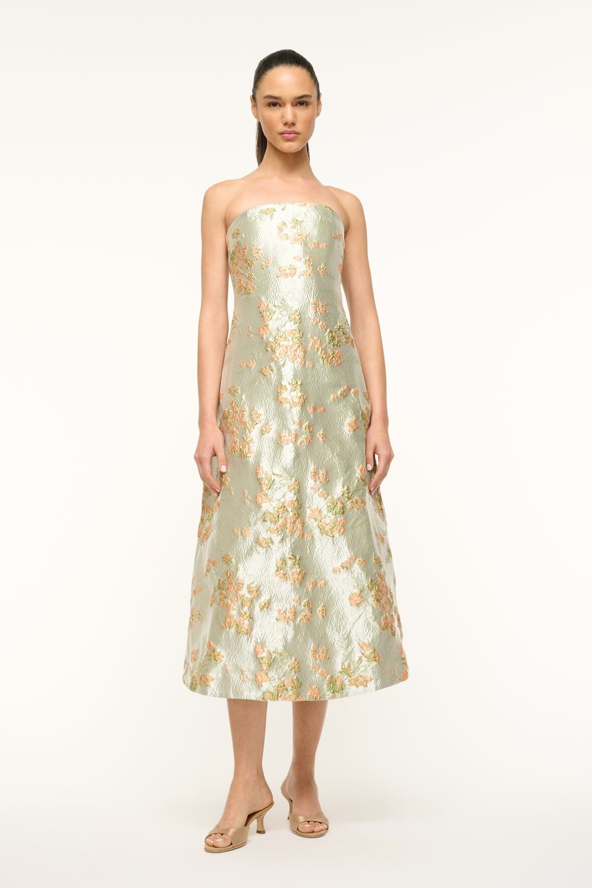 Kennedy Metallic Brocade Strapless Midi Gown for Special Occasions