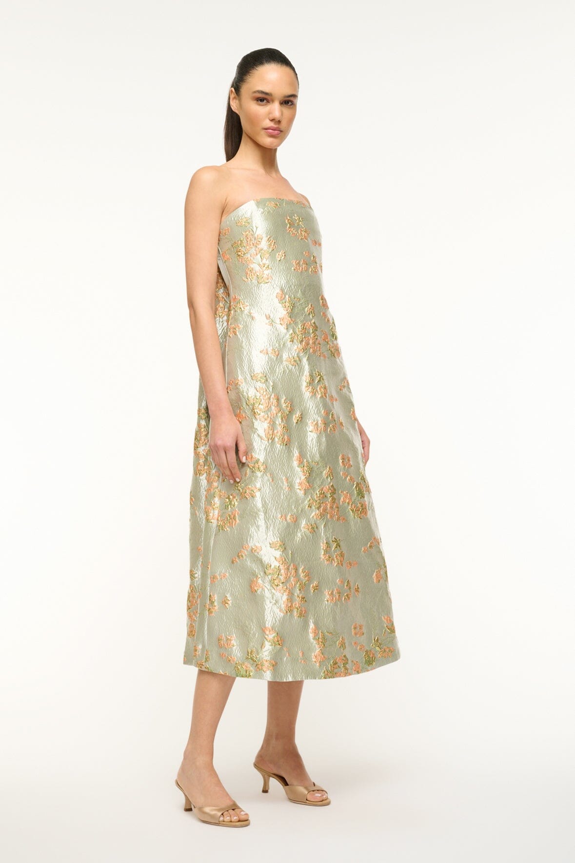 Kennedy Metallic Brocade Strapless Midi Gown for Special Occasions