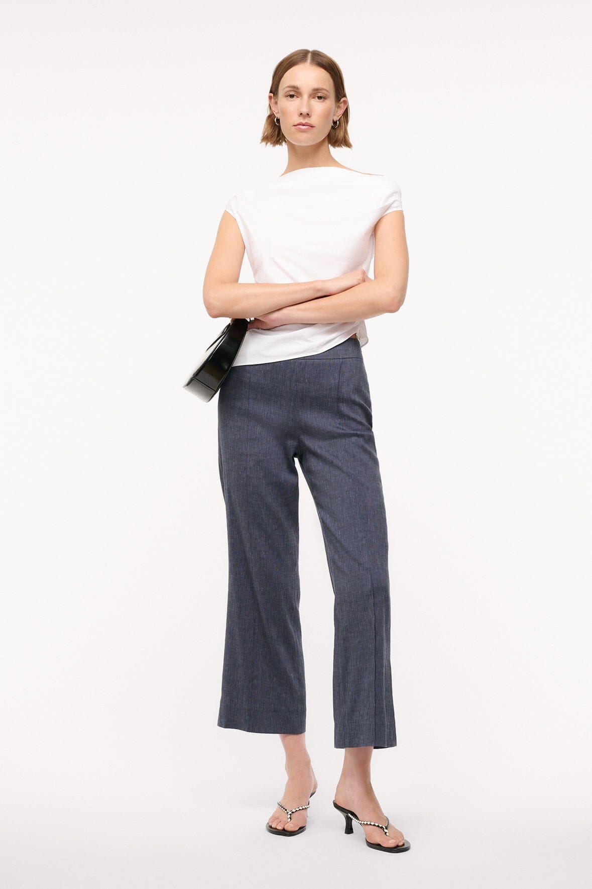 Knack Women's Chambray Linen Pants - Ankle Length with Stretch