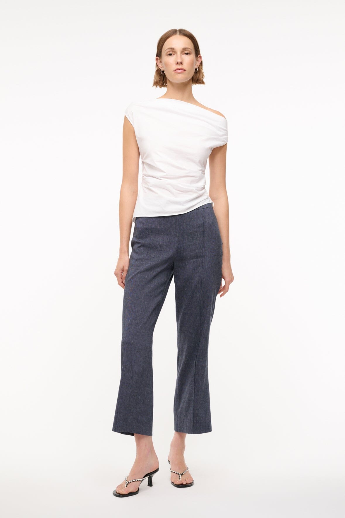 Knack Women's Chambray Linen Pants - Ankle Length with Stretch