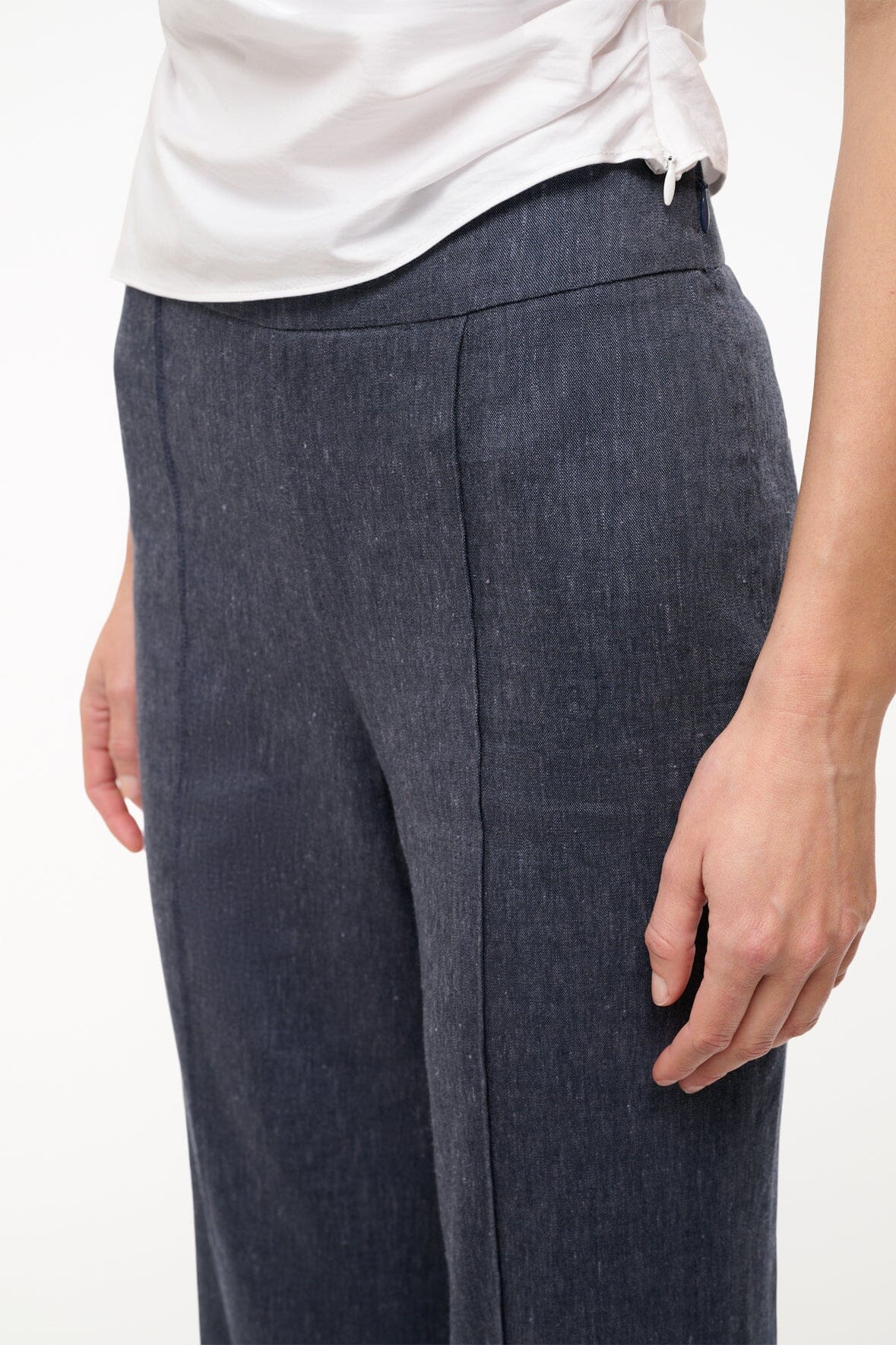 Knack Women's Chambray Linen Pants - Ankle Length with Stretch