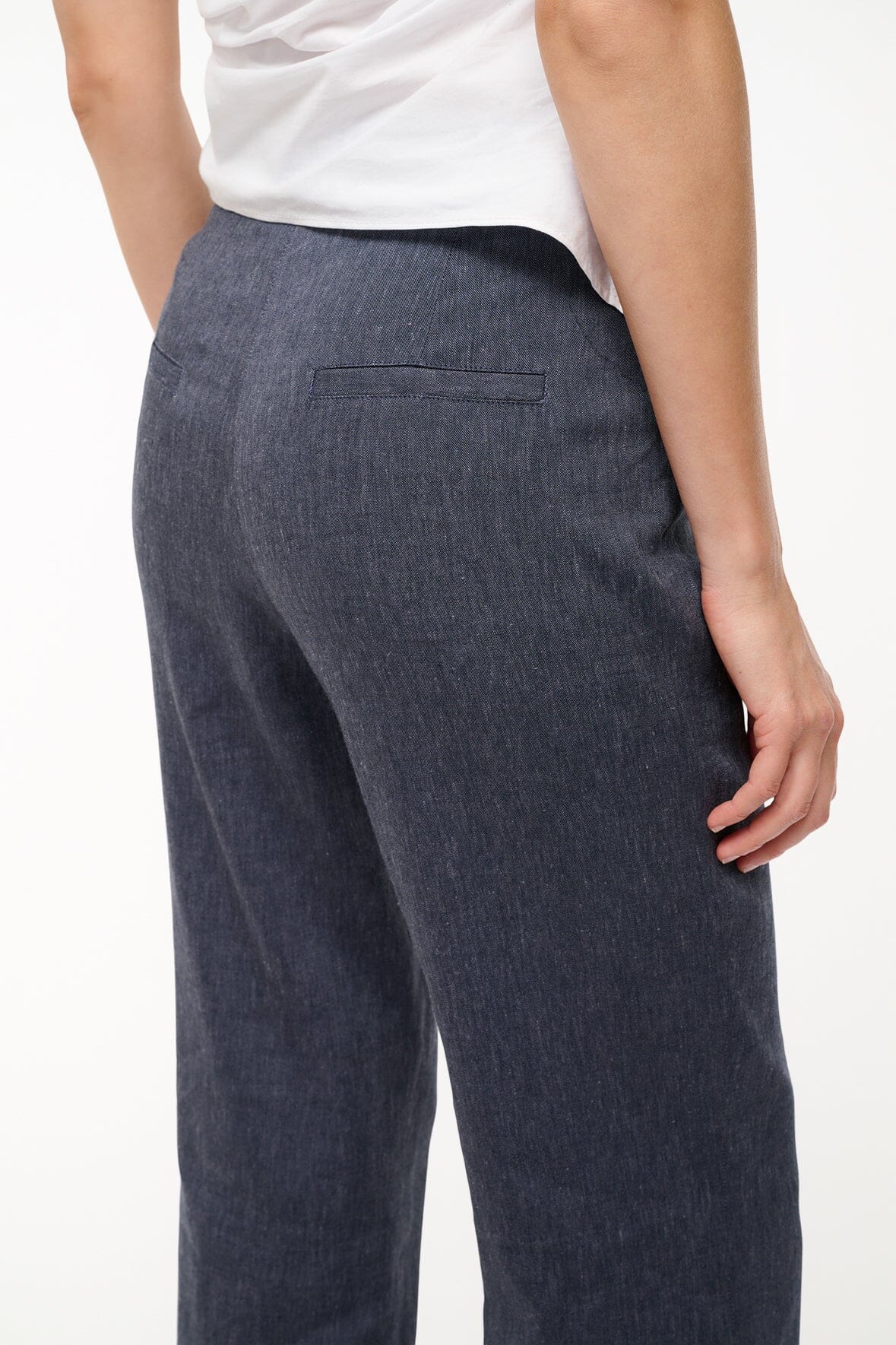 Knack Women's Chambray Linen Pants - Ankle Length with Stretch