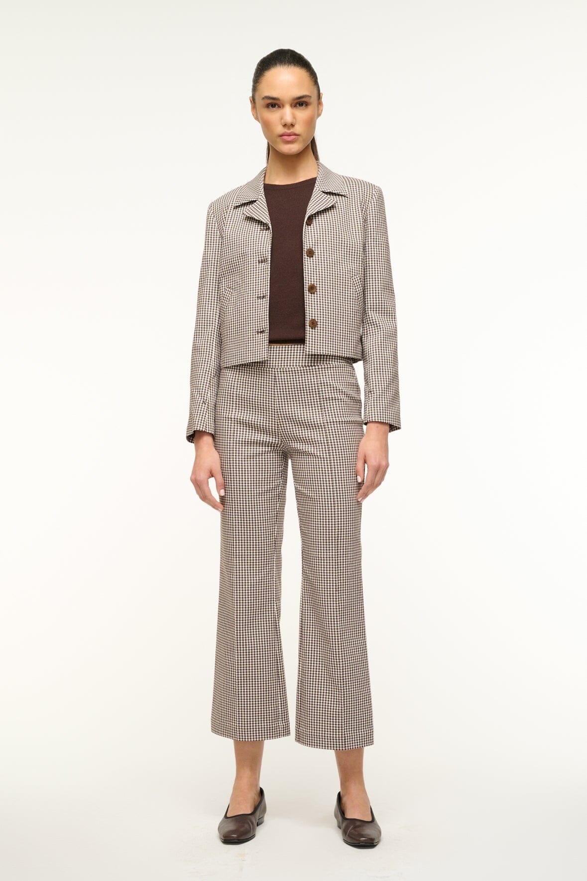 Knack Dark Chocolate Micro Check Ankle Pants with Back Zipper
