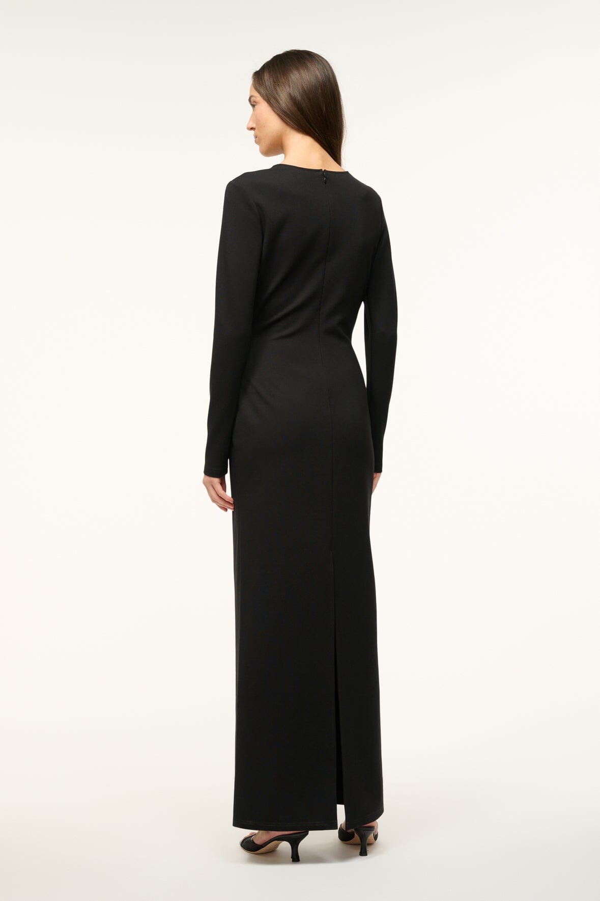 Black Kris Maxi Dress with Beaded V-Neck & Long Sleeves