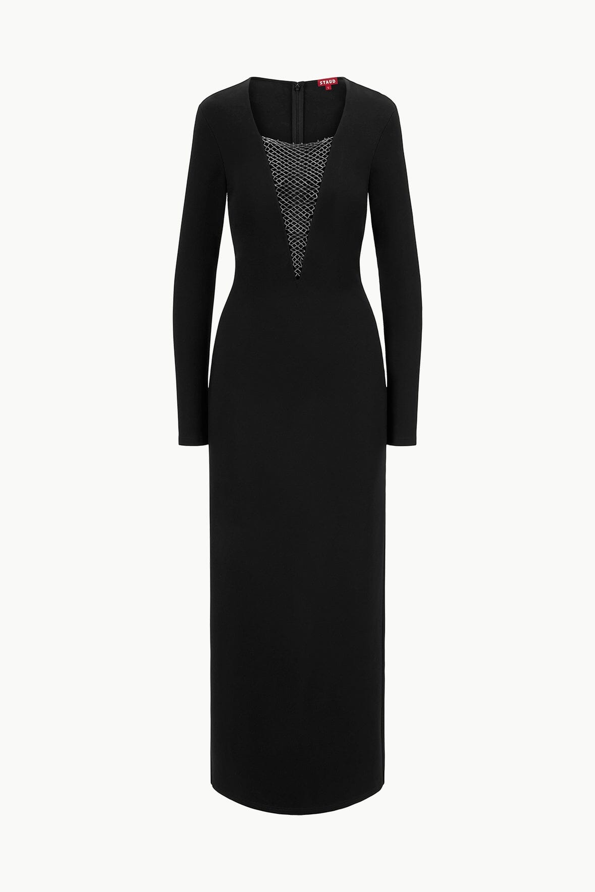 Black Kris Maxi Dress with Beaded V-Neck & Long Sleeves