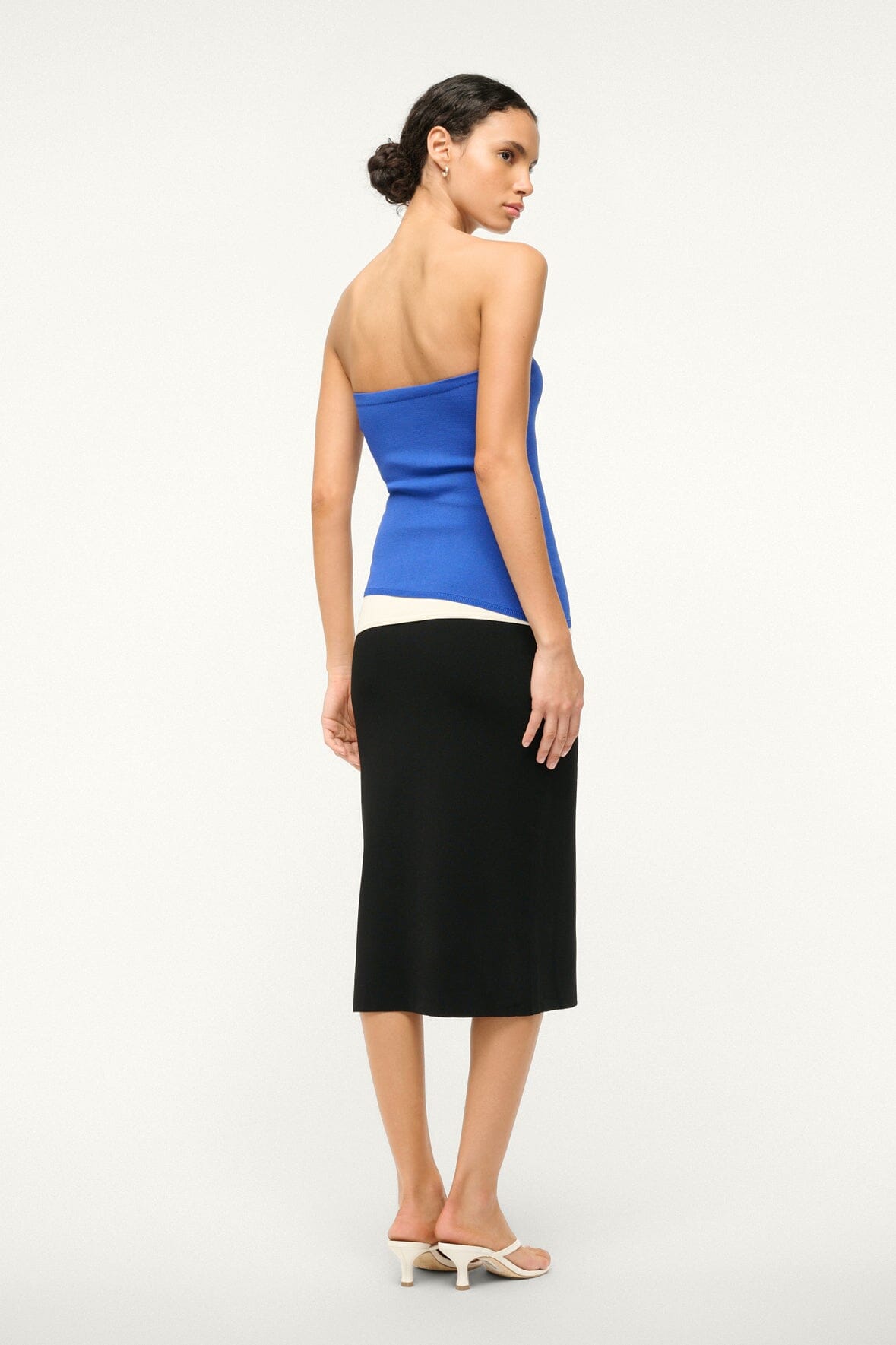 La Serena Strapless Knit Tube Dress in Deep Sea Black & Ivory