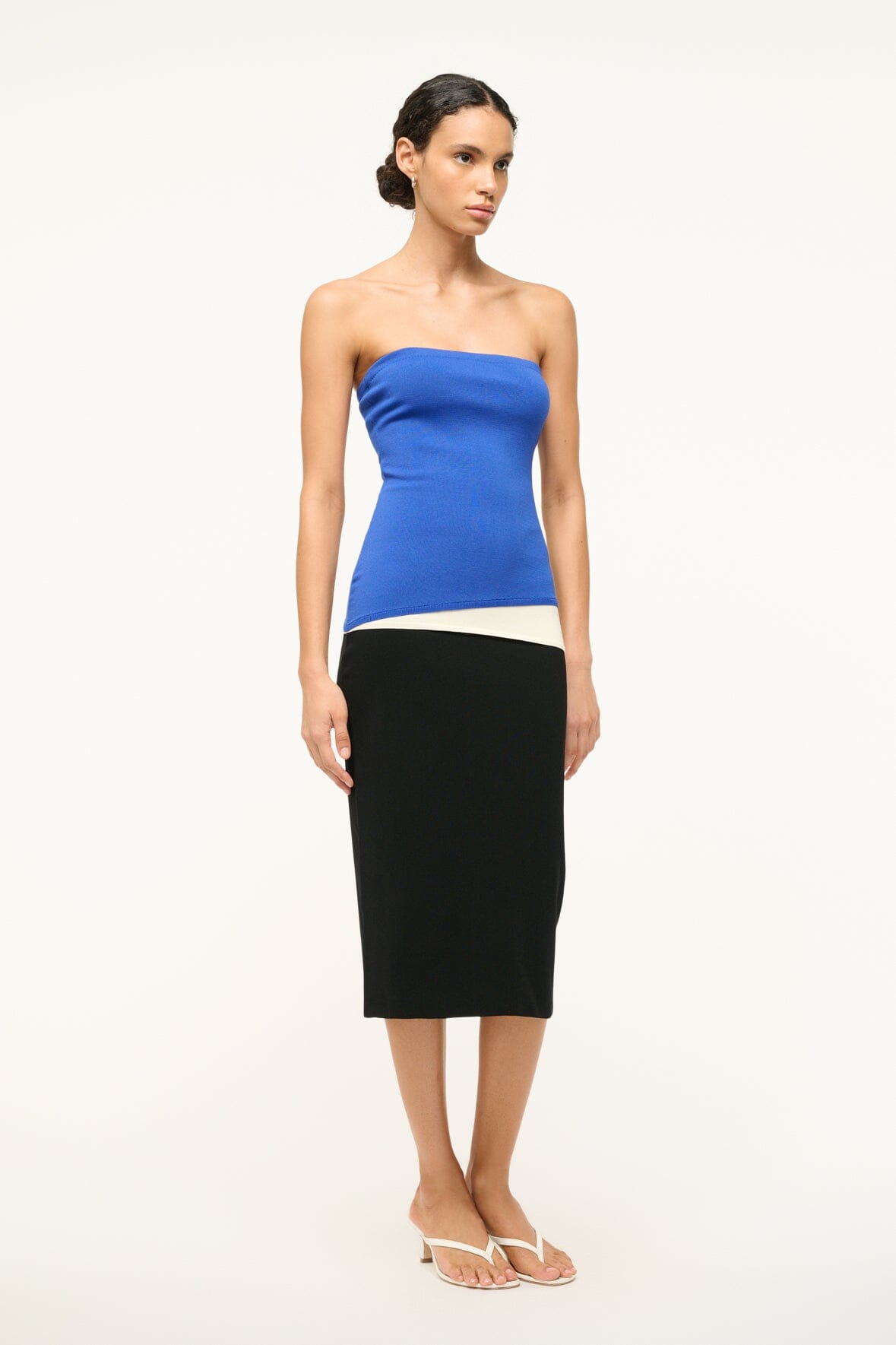 La Serena Strapless Knit Tube Dress in Deep Sea Black & Ivory