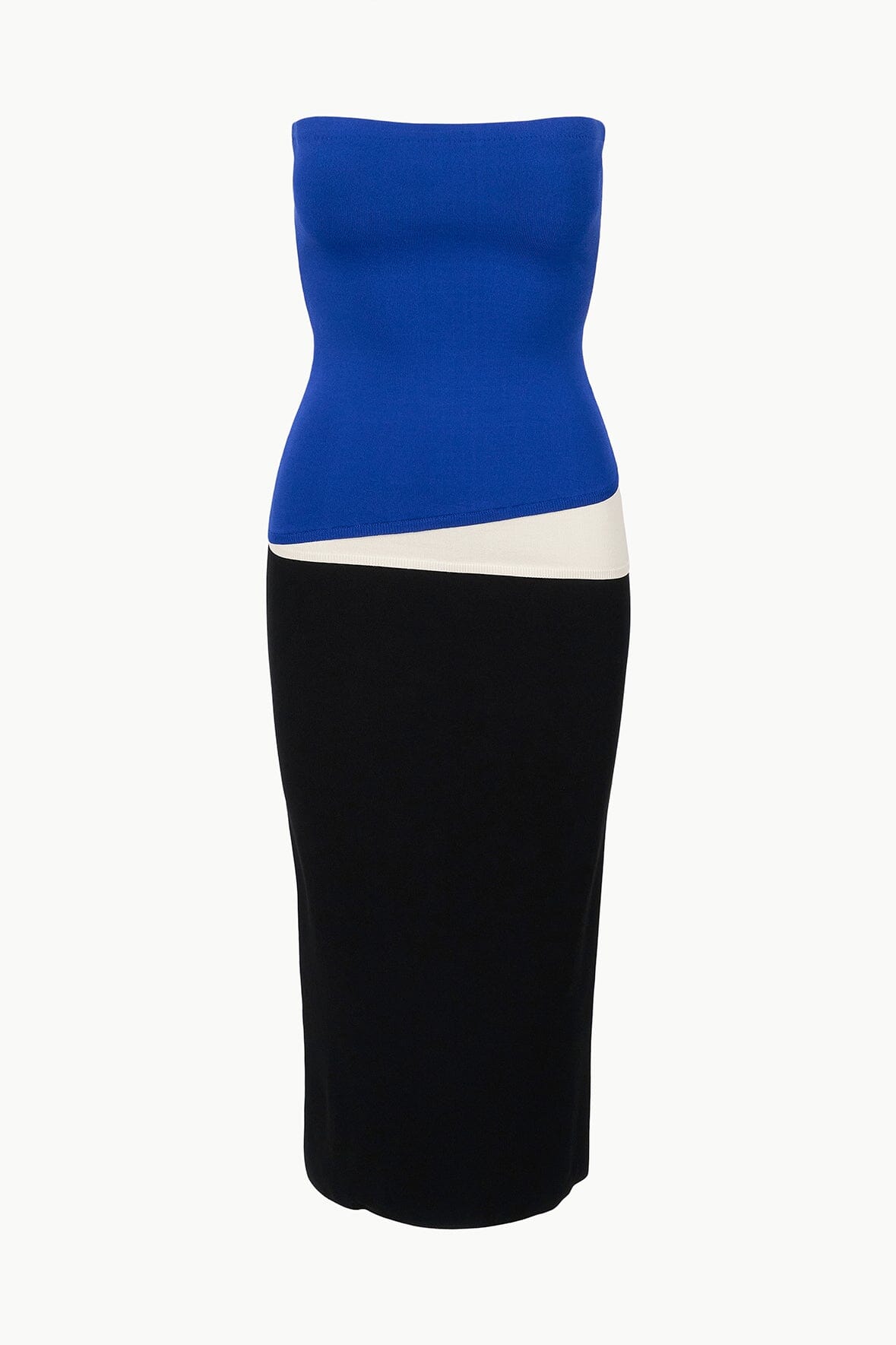La Serena Strapless Knit Tube Dress in Deep Sea Black & Ivory