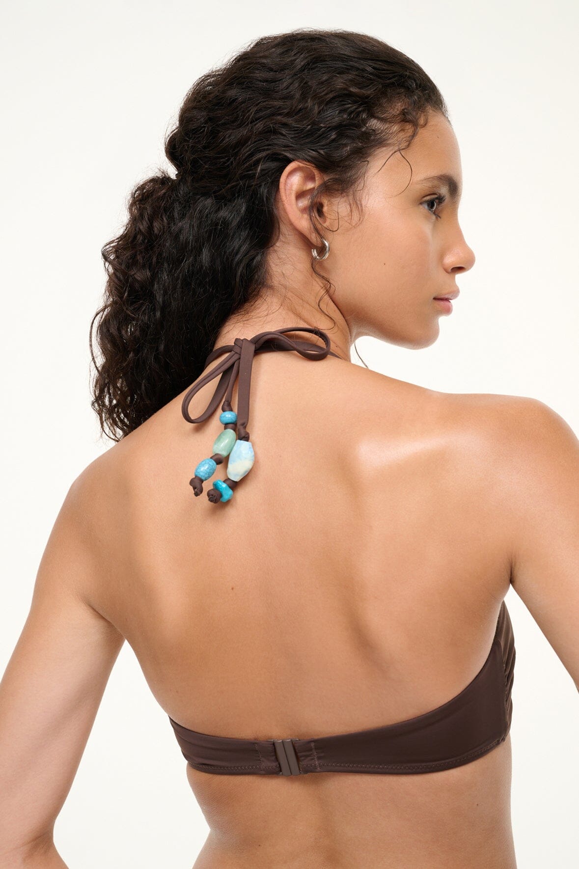 Laird Halter Tie Bikini Top with Bead Embellishment - Dark Chocolate