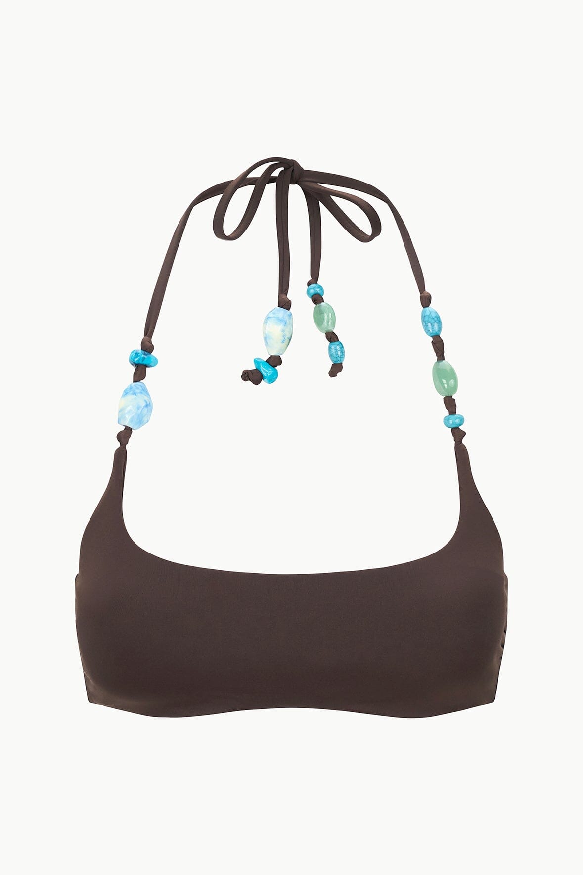 Laird Halter Tie Bikini Top with Bead Embellishment - Dark Chocolate
