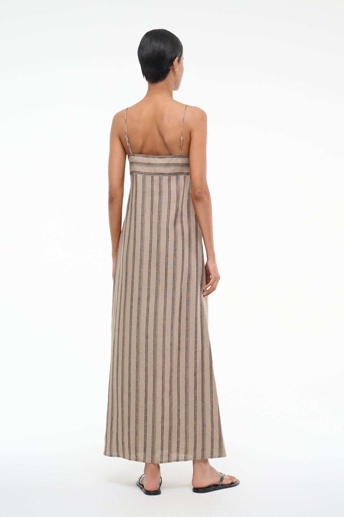 Laura Linen Summer Dress with Adjustable Straps - Sahara Stripe