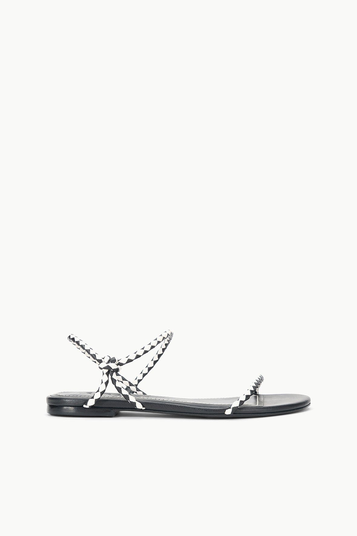 Laurel Black Leather Flat Sandal with Rounded Straps