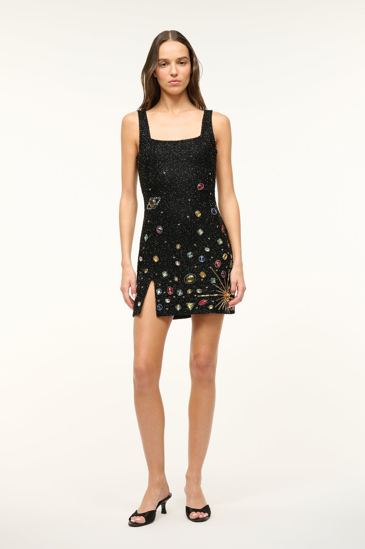 Black Celestial Beaded Mini Dress | LE SABLE Handmade Galaxy Design
