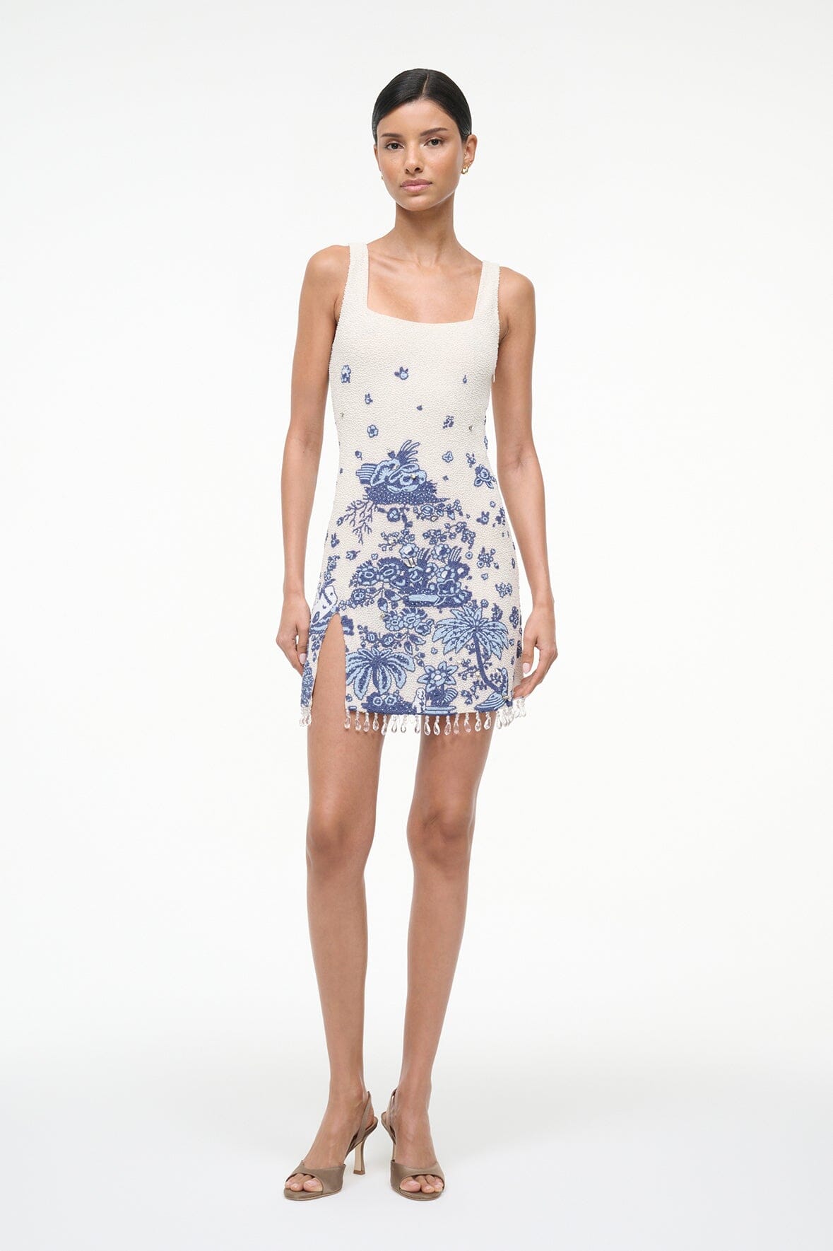 Hand-Beaded Le Sable Mini Dress with Crystal Fringe