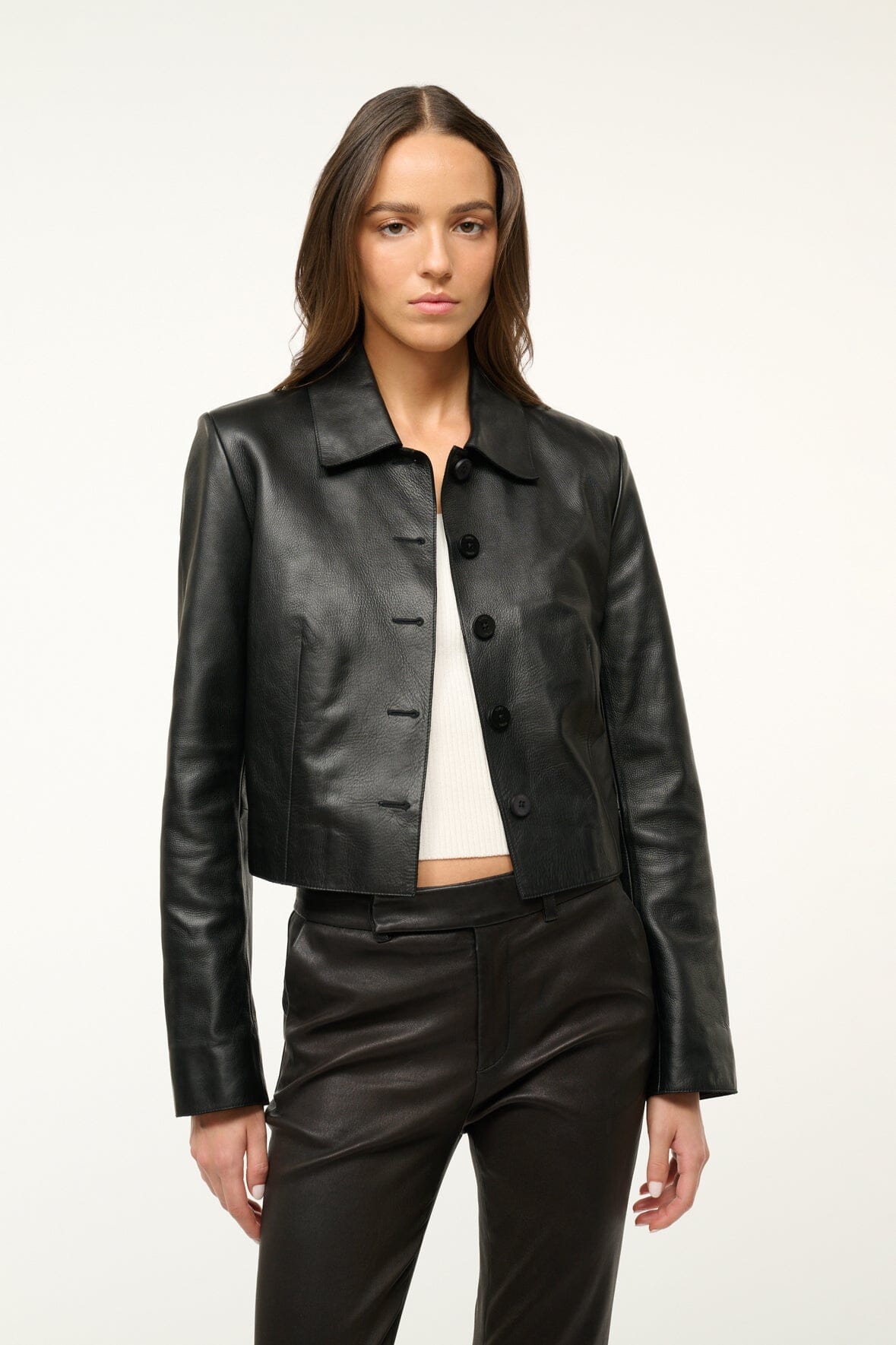 Black Marino Leather Jacket – Calfskin Cropped Collar