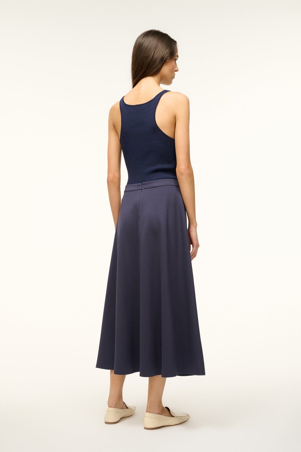 Navy High Rise Midi Skirt with Hidden Zipper - Lighthouse